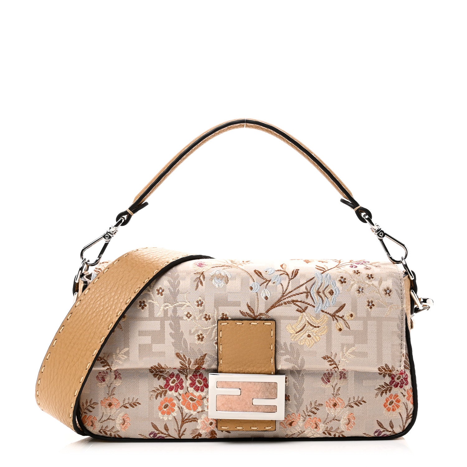 Fendi Satin Cuoio Romano Hand In Hand Campania Floral Baguette