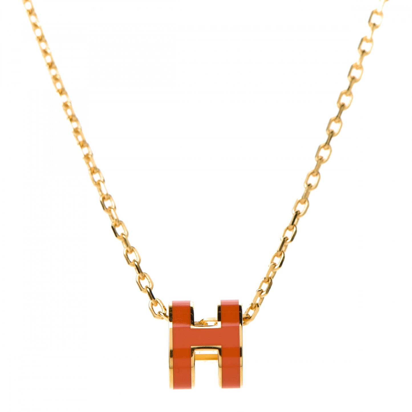 Lacquered Gold Mini Pop H Pendant Necklace Orange