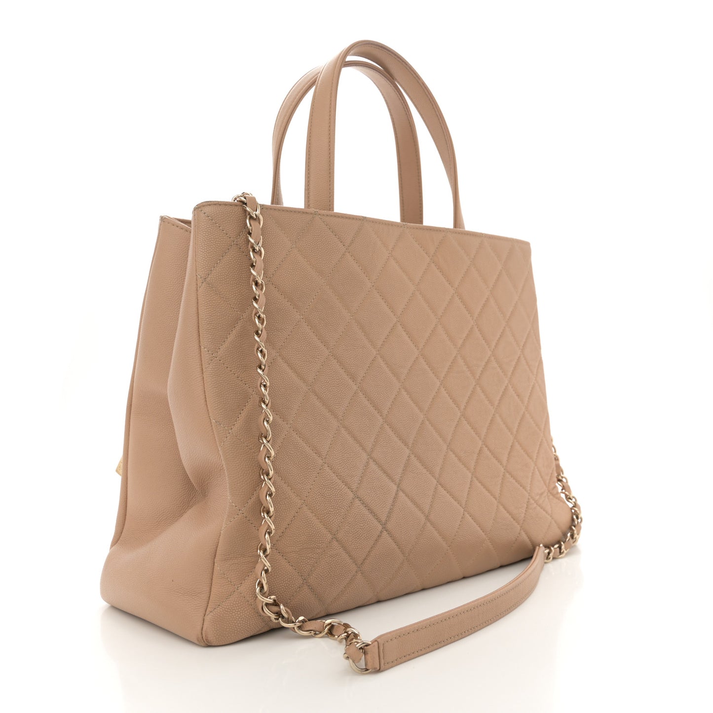 Caviar Quilted Large Business Affinity Shopping Bag Beige