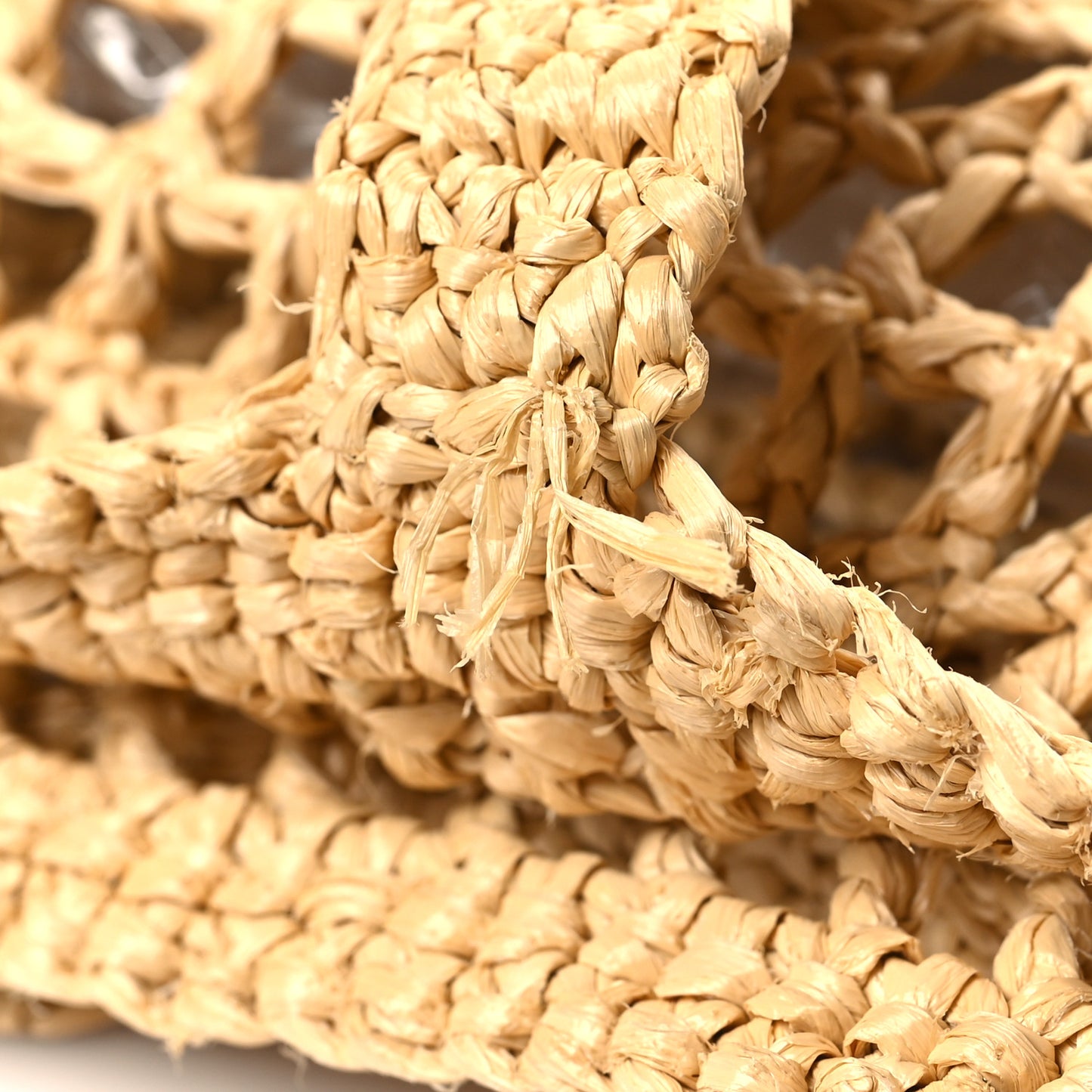 Yarn Raffia Effect Crochet Logo Embroidered Tote Bag Naturale