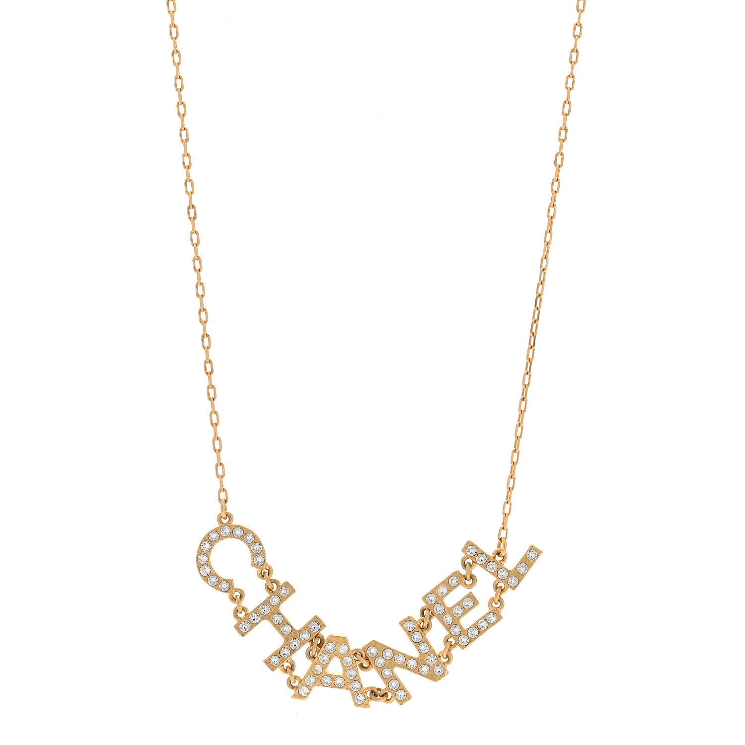 Chanel Metal Crystal 90's Icon Logo Necklace Gold 1891687