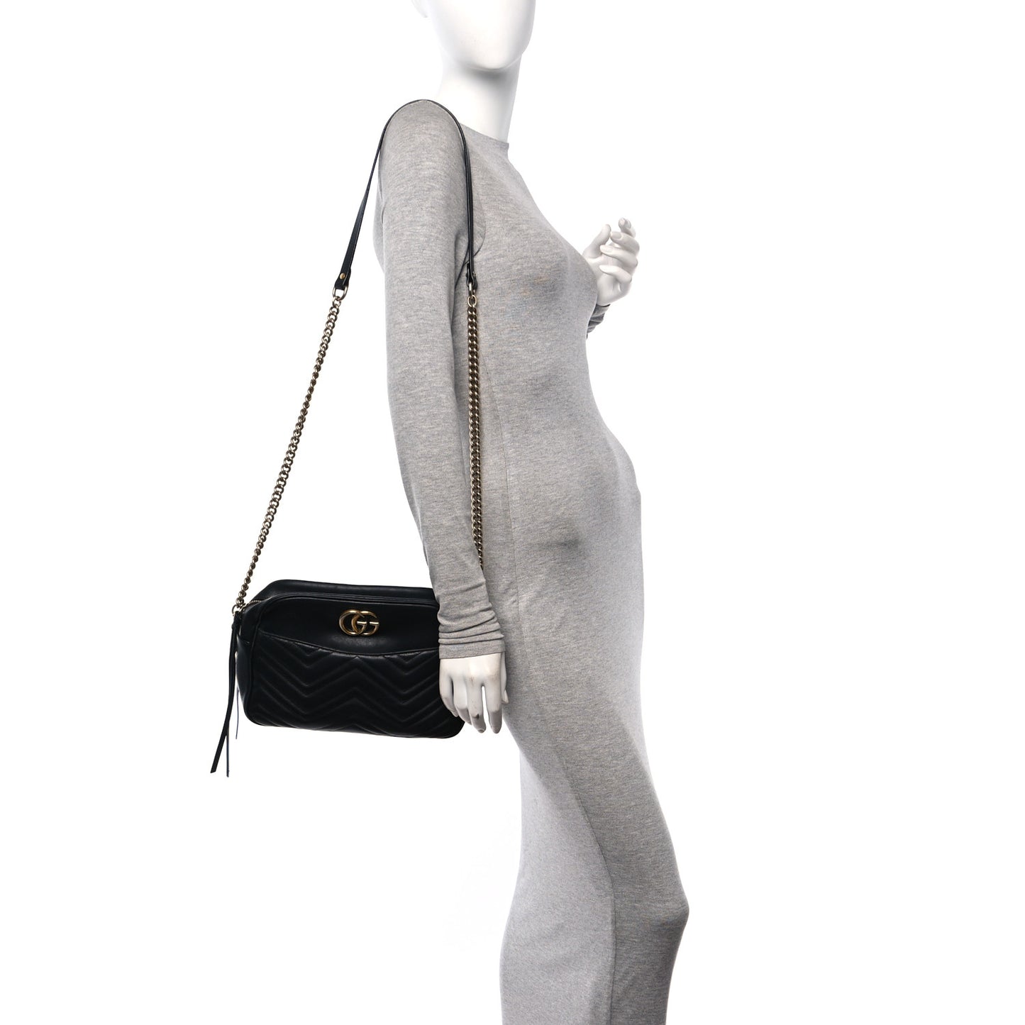 Calfskin Matelasse Medium GG Marmont Chain Shoulder Bag Black