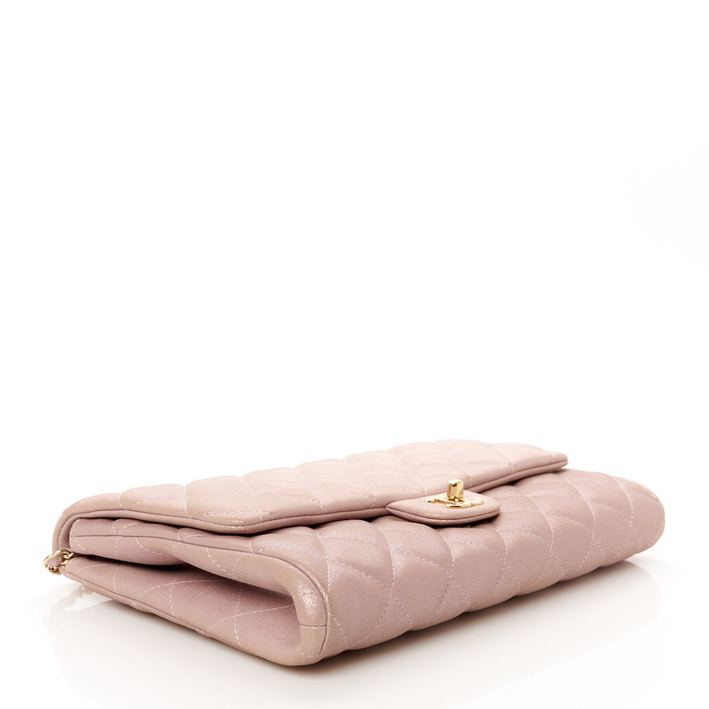 Iridescent Calfskin Quilted Clutch With Chain Flap Pink
