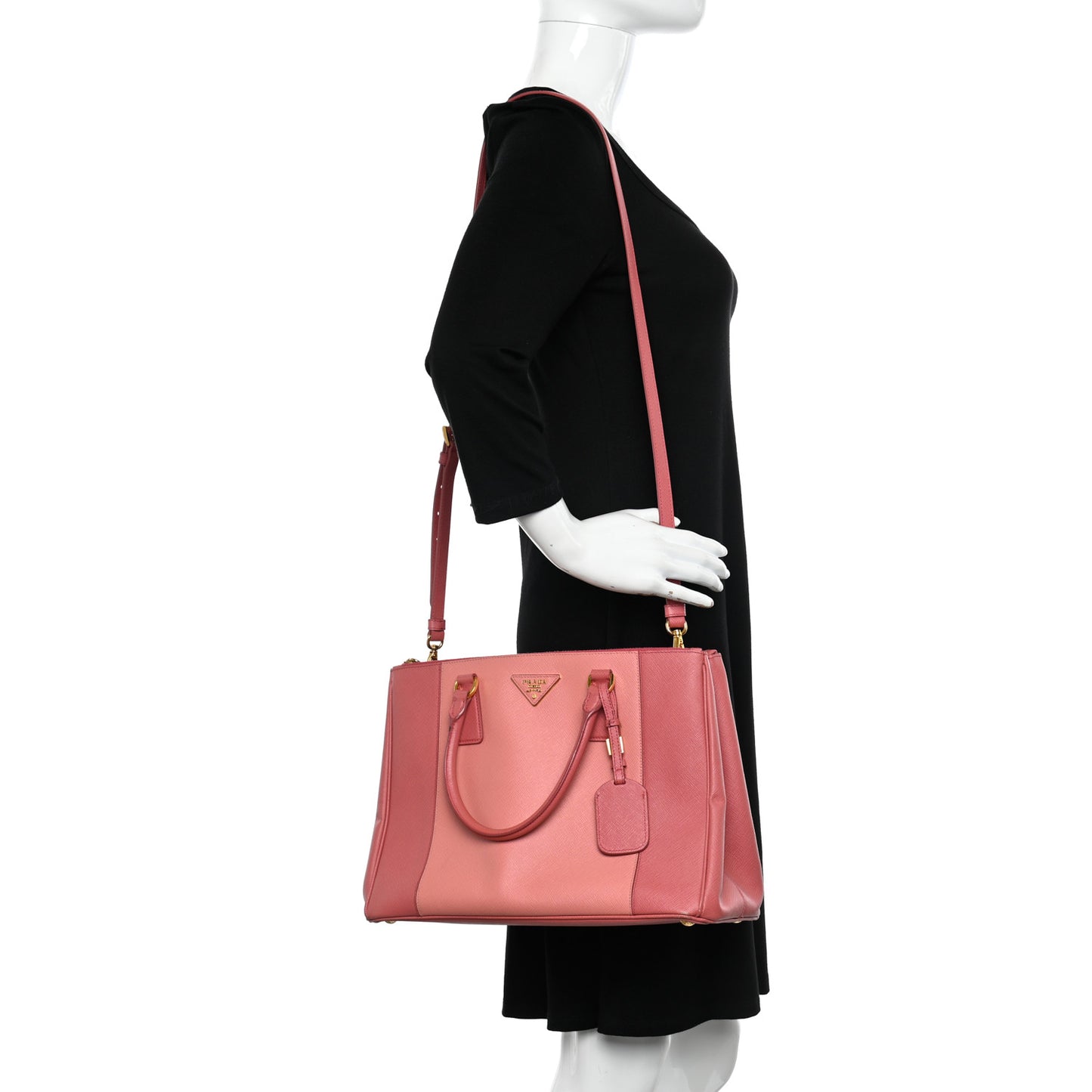 Saffiano Lux Colorblock Medium Galleria Double Zip Tote Peonia