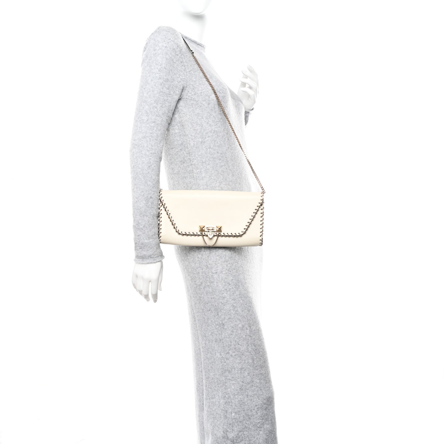 Vitello Groumette Demilune Chain Clutch Ivory