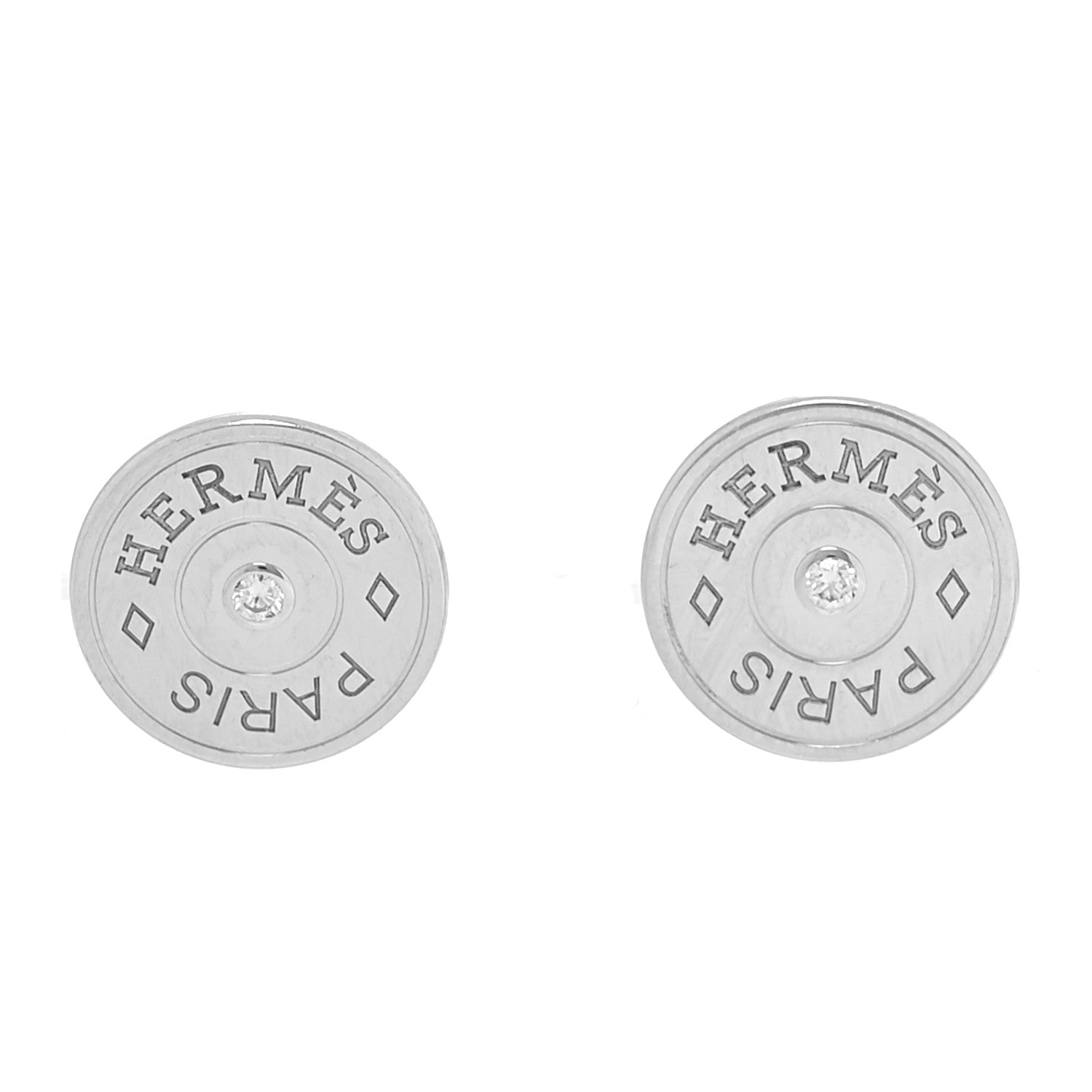 Hermes 18K White Gold Diamond Small Gambade Earrings 1 of 5