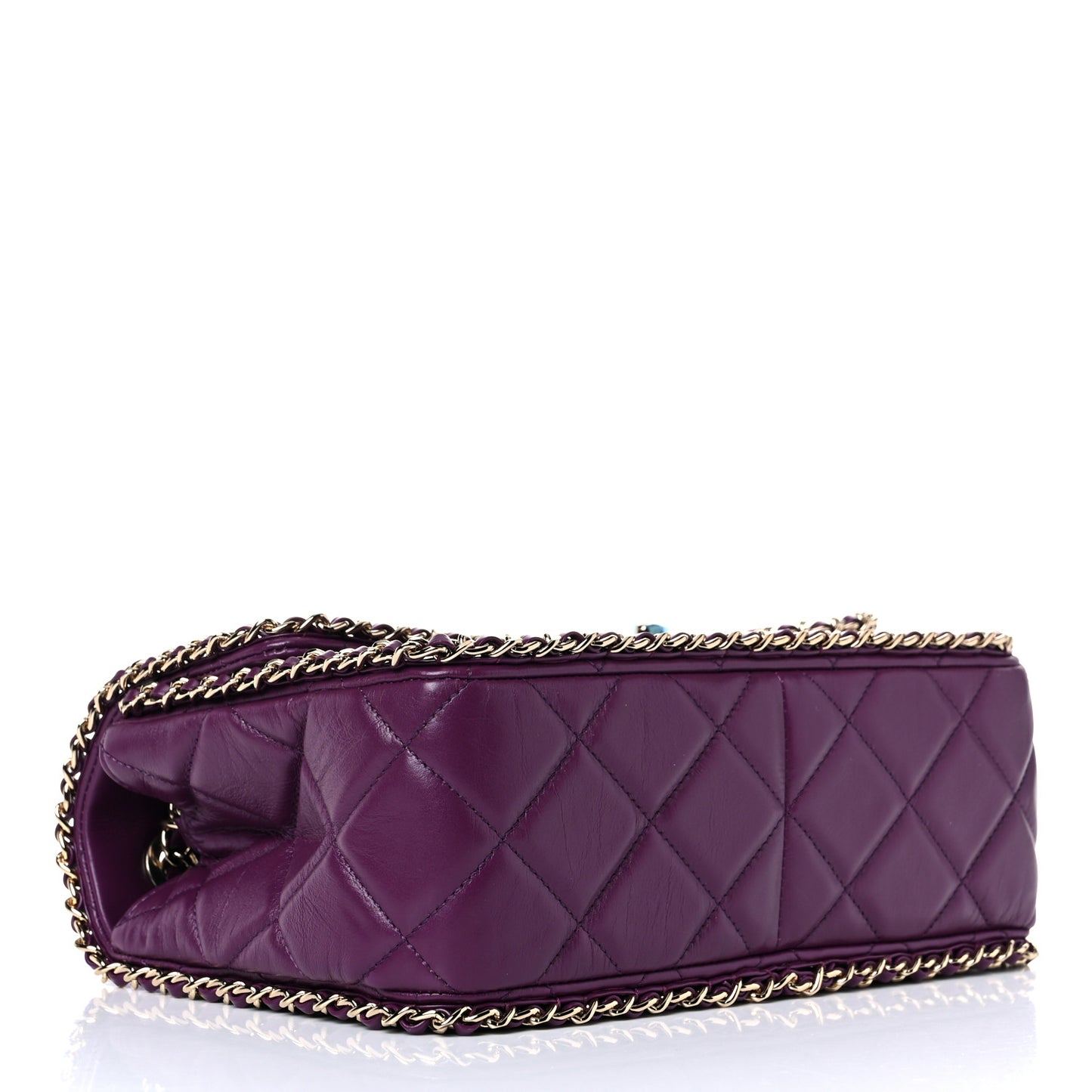 Crumpled Calfskin Medium Chain All Over Flap Purple