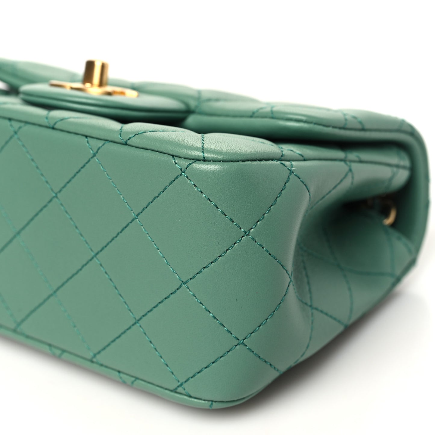 Lambskin Quilted Mini Pearl Crush Flap Green