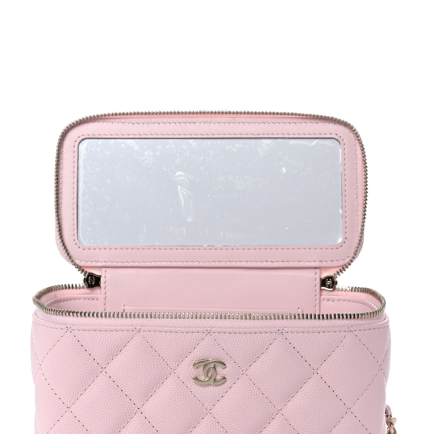 Caviar Quilted Small Vanity Case With Chain Light Pink