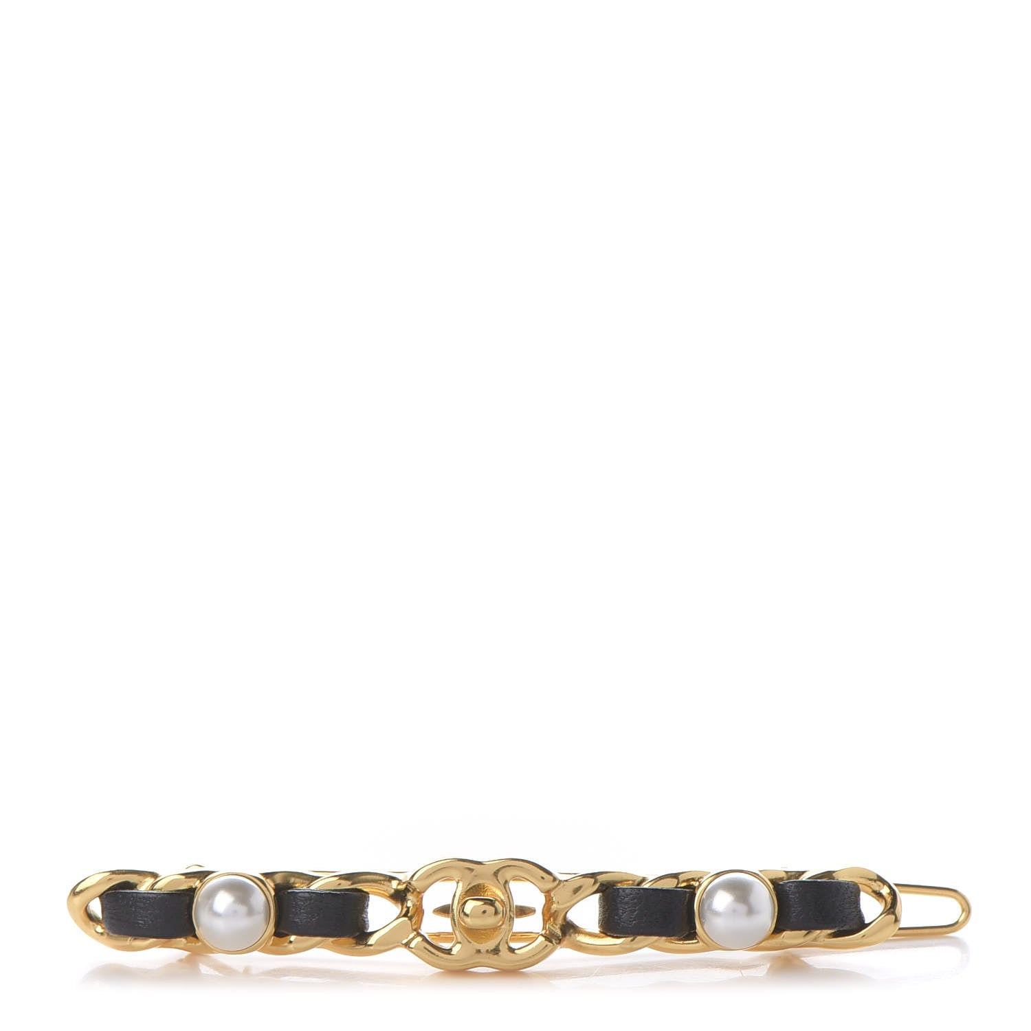 Chanel Pearl Lambskin CC More Is More Hair Clip Black Gold 1 of 4