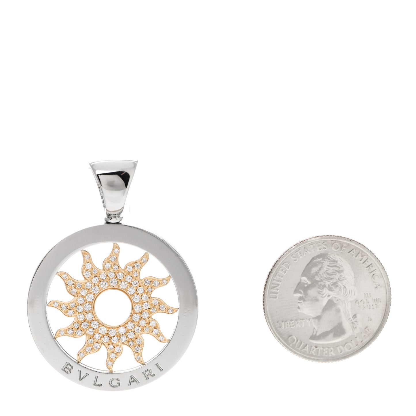 Stainless Steel 18K Yellow Gold Diamond Tondo Sun Pendant