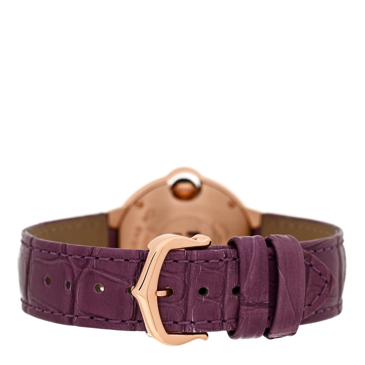 18K Pink Gold Alligator Diamond 33mm Ballon Bleu De Cartier Quartz Watch Violet