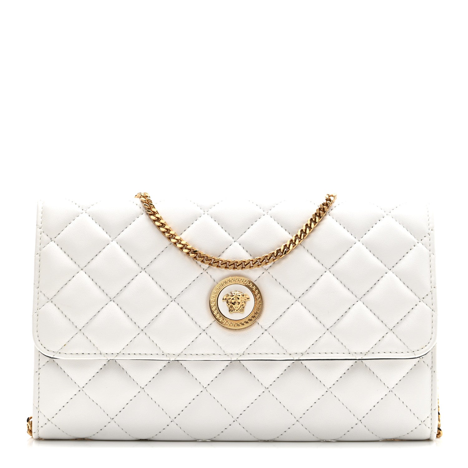VERSACE キルティングバッグ　ホワイトカラー Versace Lambskin Quilted Medusa Wallet On Chain Crossbody White