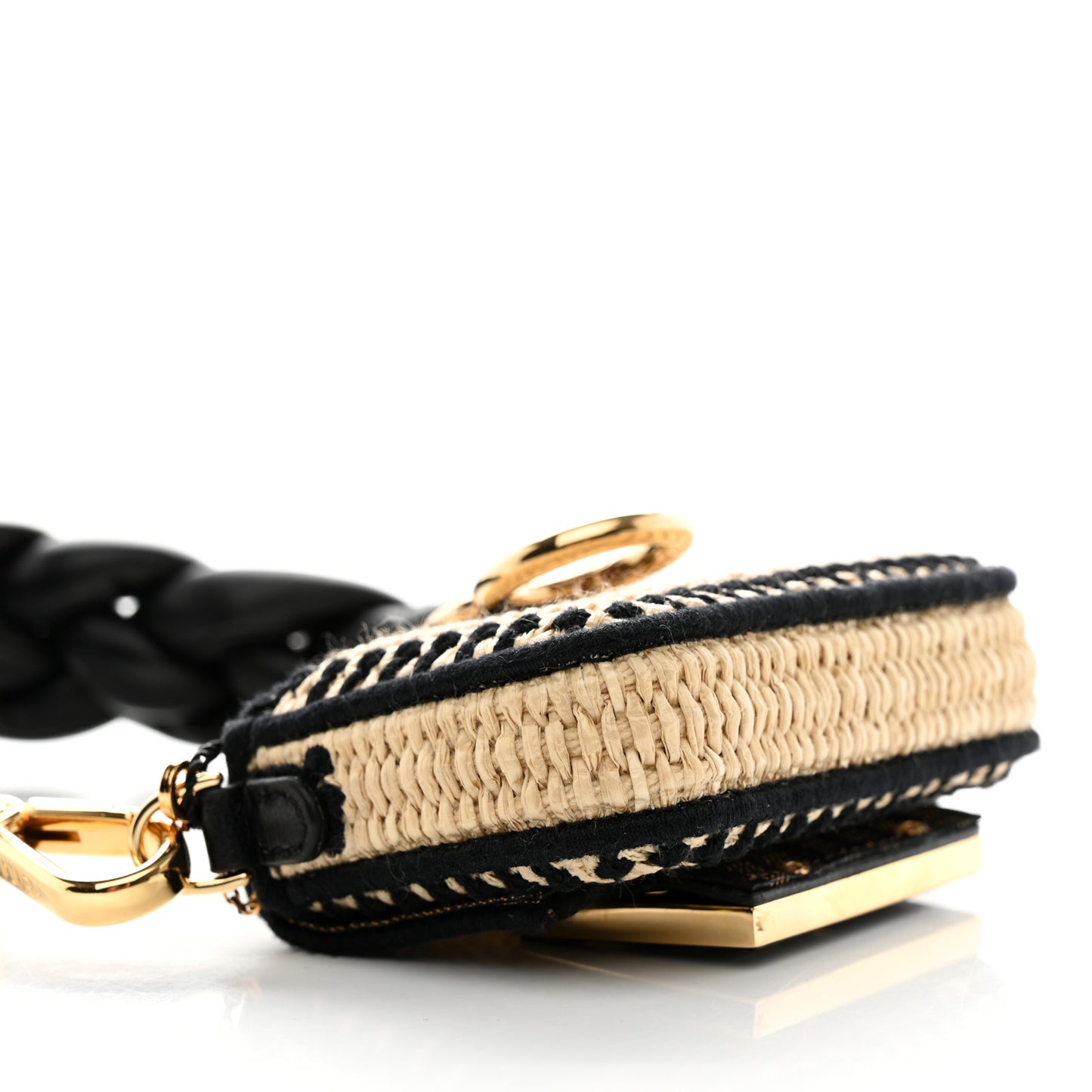 Straw Shiny Nappa Woven Nano Baguette Maxi Handle Charm Natural Black
