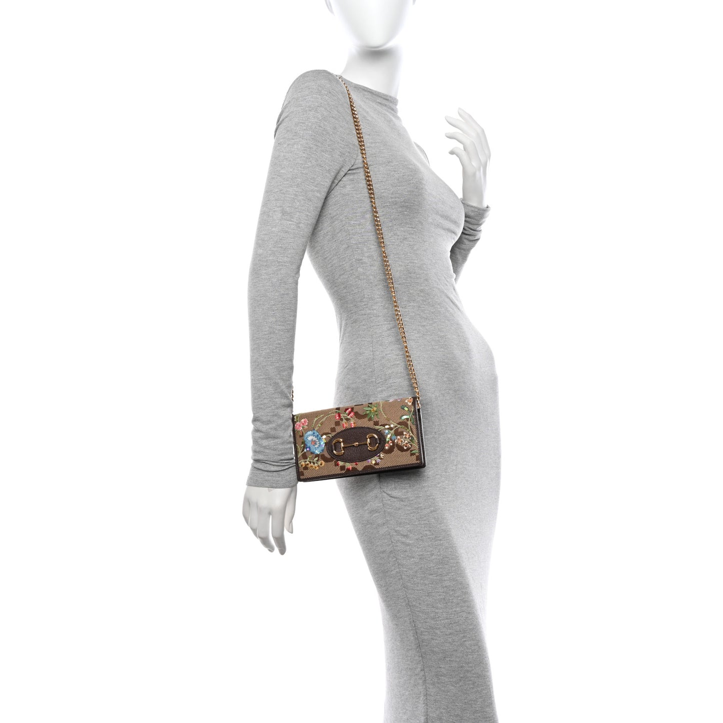 Monogram Jumbo GG Textured Dollar Calfskin Embroidered Horsebit 1955 Wallet On Chain Camel Ebony New Acero Multicolor