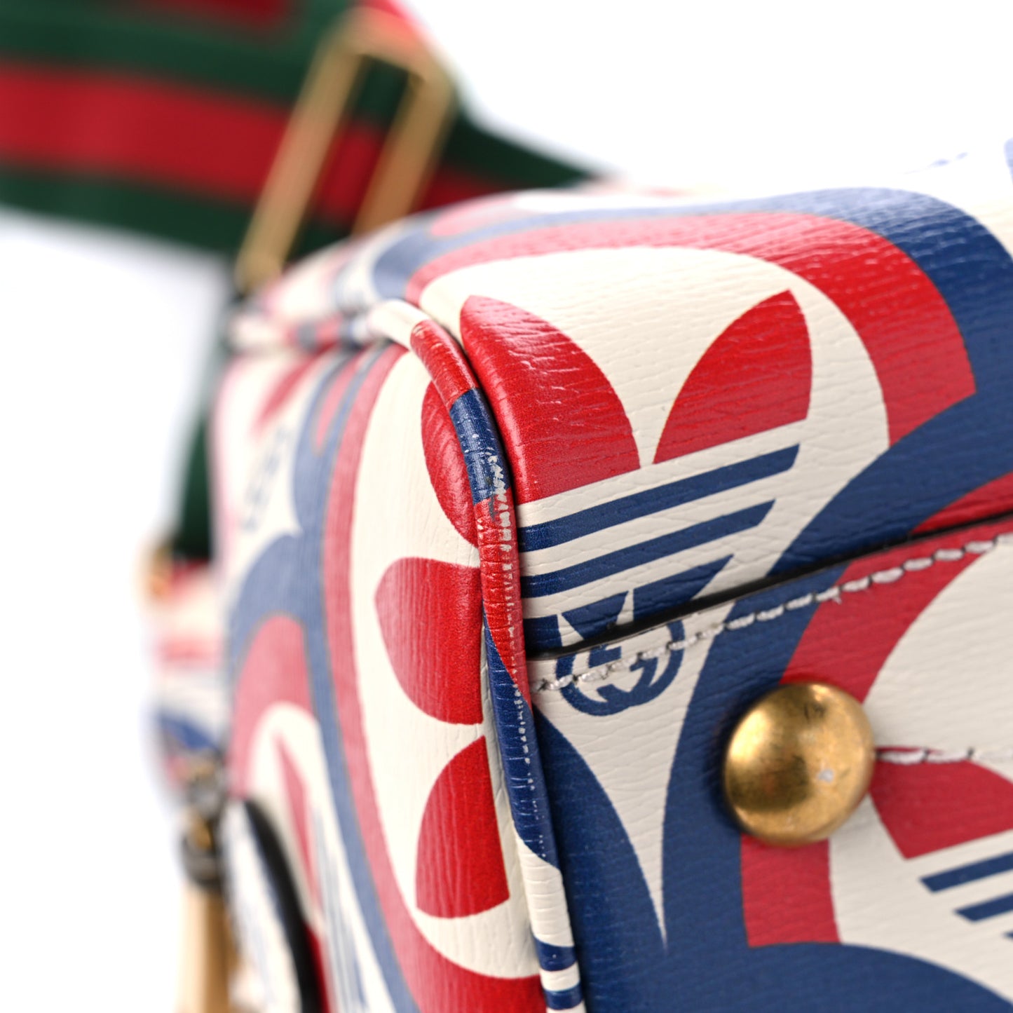 X ADIDAS Shangai Calfskin Web Trefoil Interlocking G Mini Duffle Bag Red White Blue