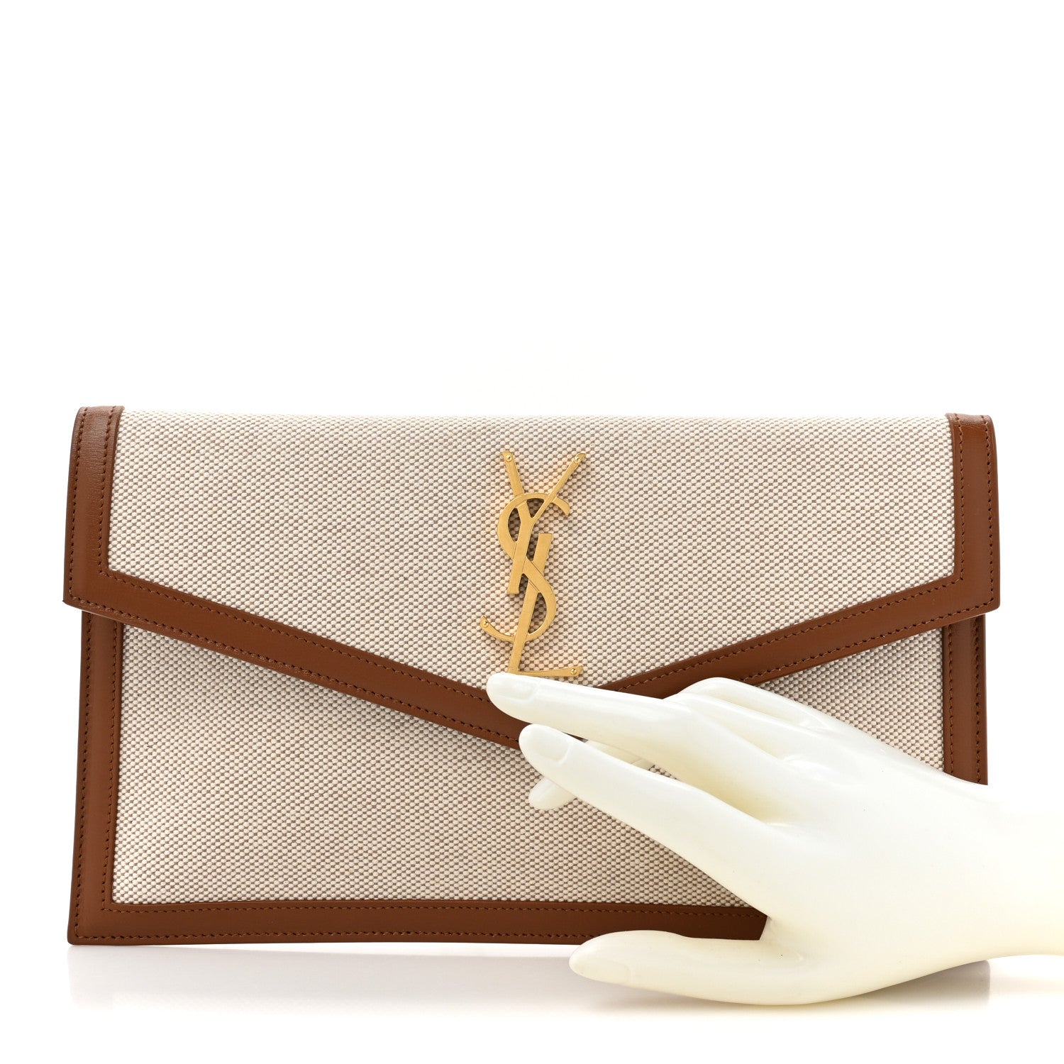Saint Laurent Canvas Uptown Pouch Natural Beige Brick 2 of 8