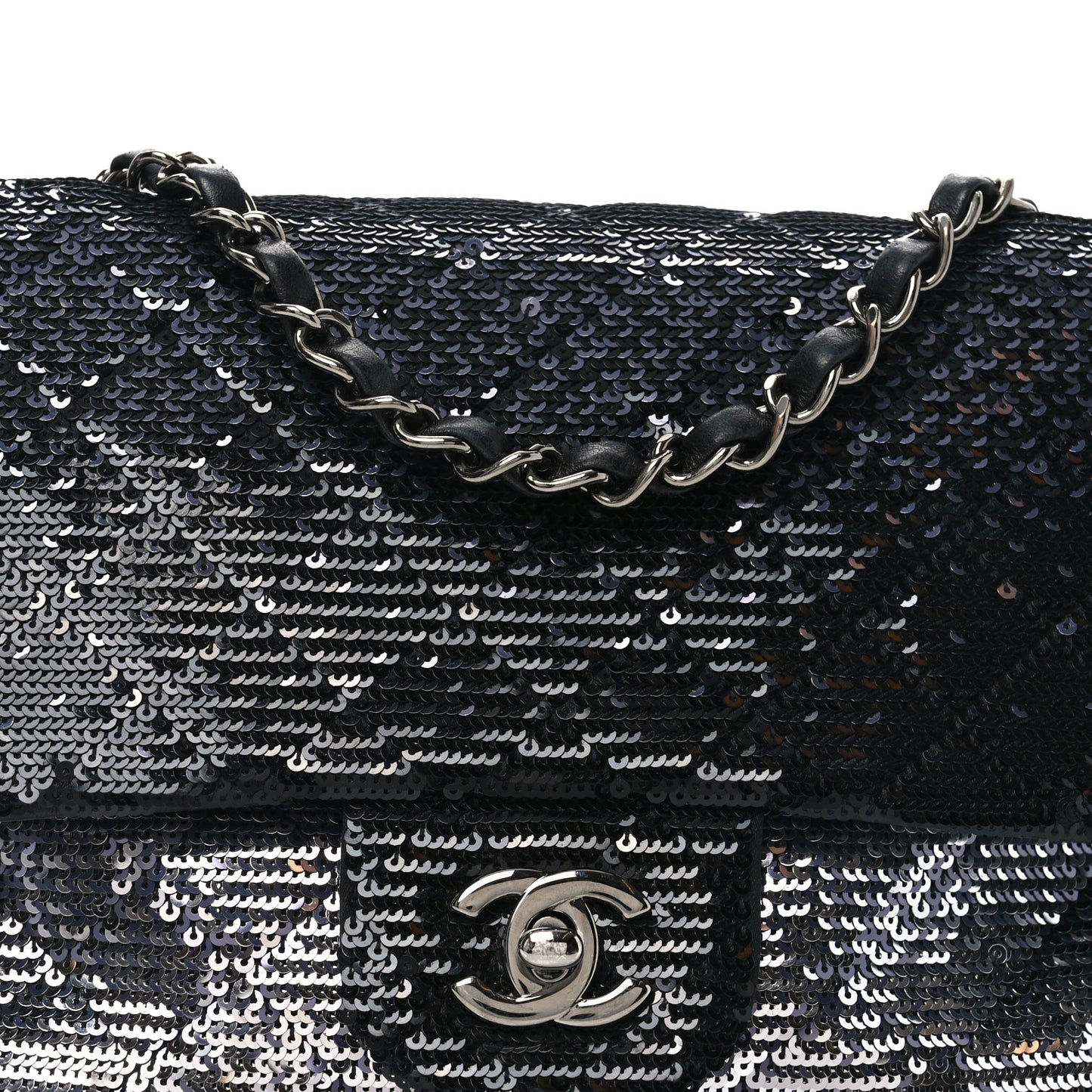 Sequin Quilted Small Single Flap Black Silver