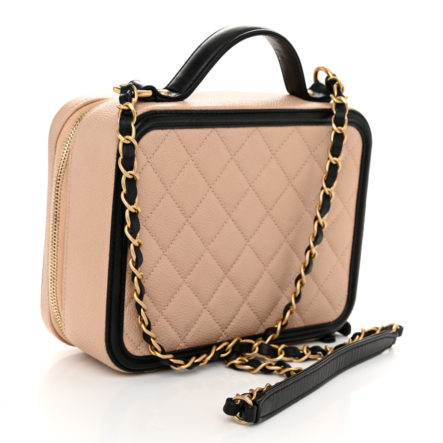 Caviar Quilted Medium CC Filigree Vanity Case Beige Black