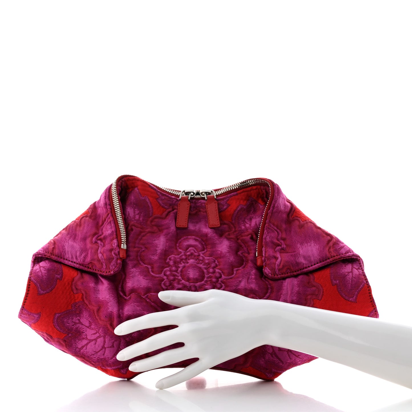 Silk Brocade De Manta Clutch Fuchsia Red