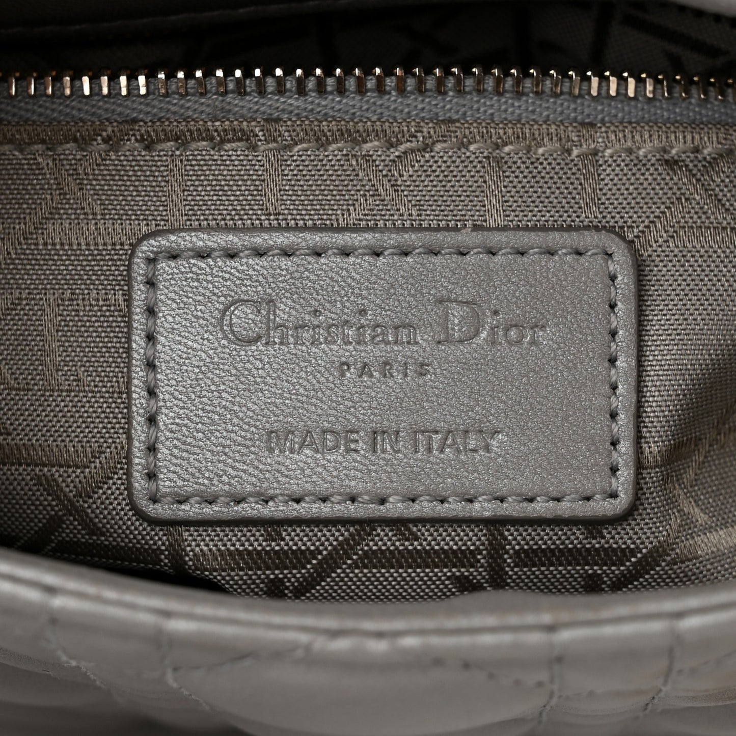Metallic Lambskin Cannage Mini Lady Dior Grey