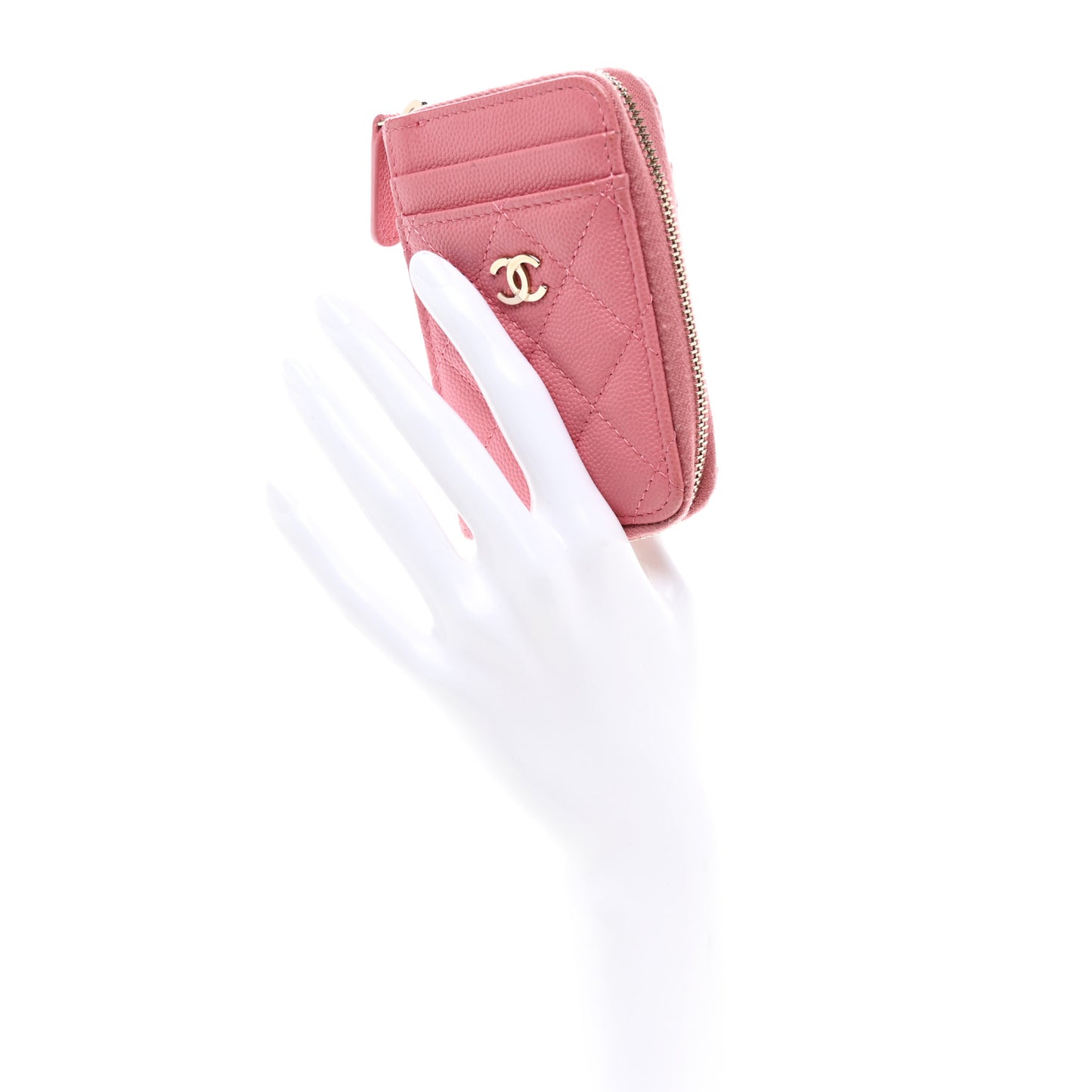 Caviar Quilted Zip Card Holder Pink
