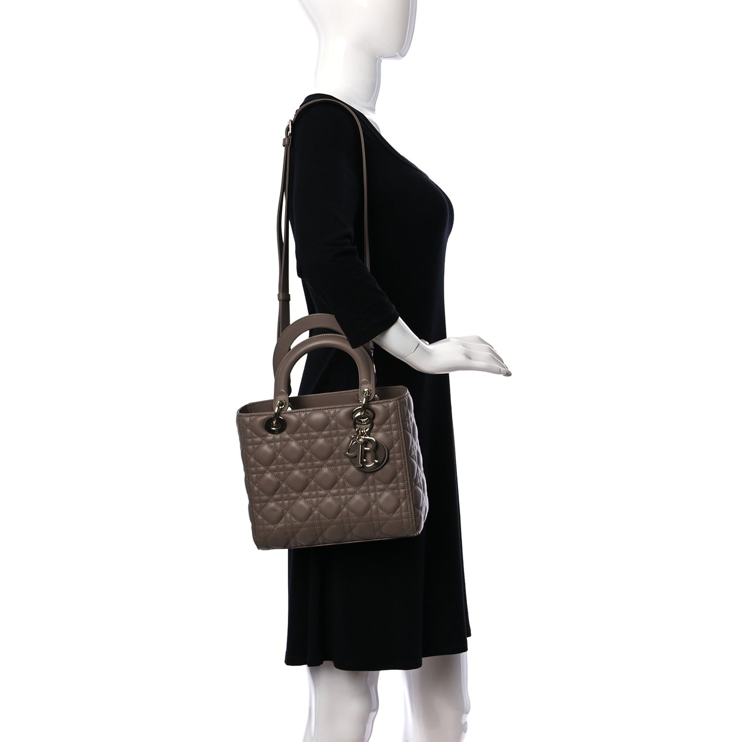 Lambskin Cannage Medium Lady Dior Warm Taupe