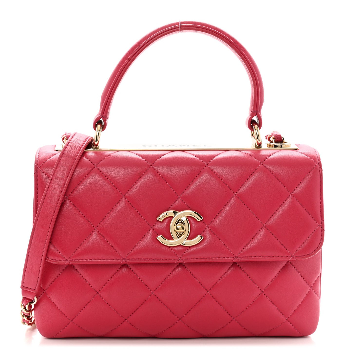 Lambskin Quilted Small Trendy CC Flap Dual Handle Bag Dark Pink