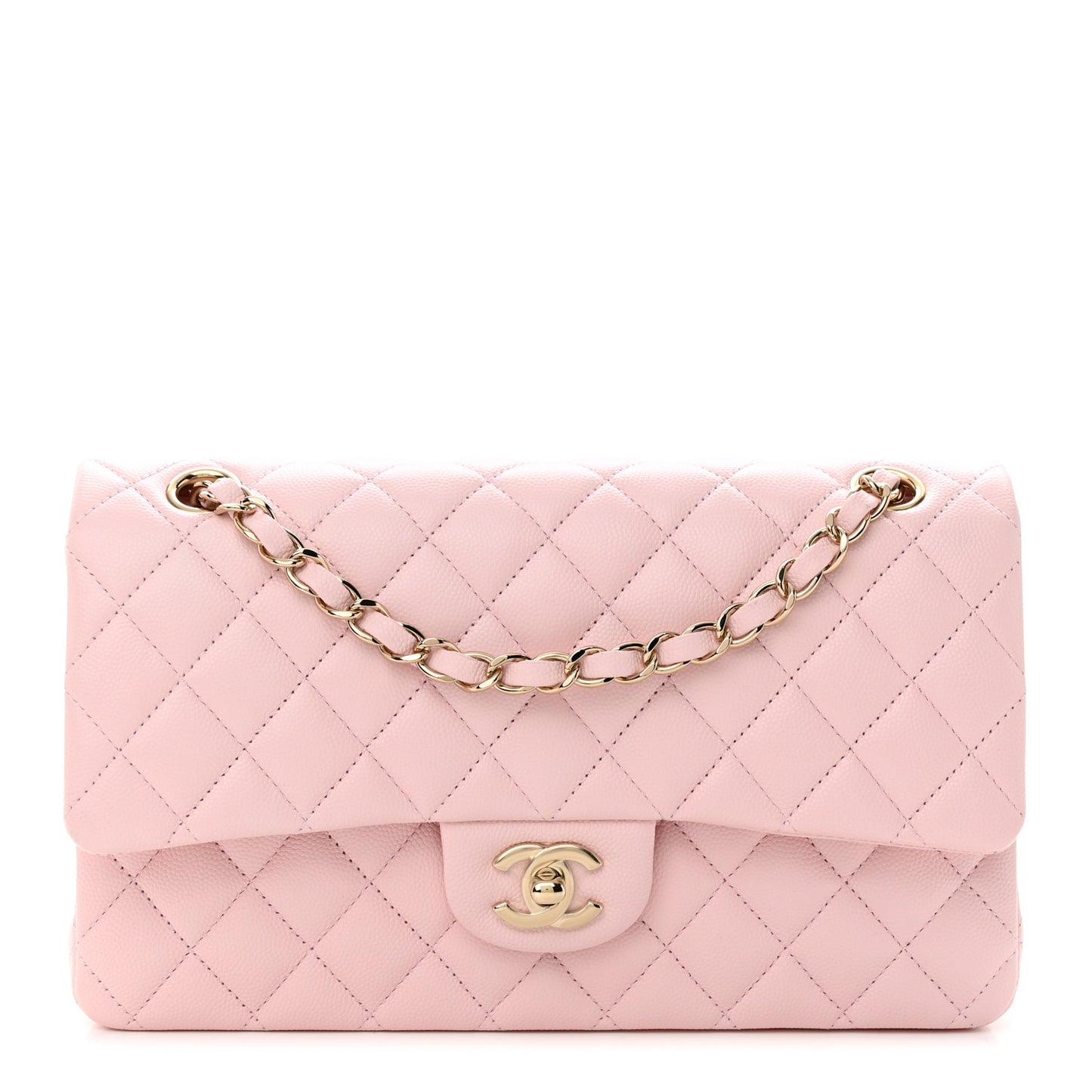 Caviar Quilted Medium Double Flap Light Pink