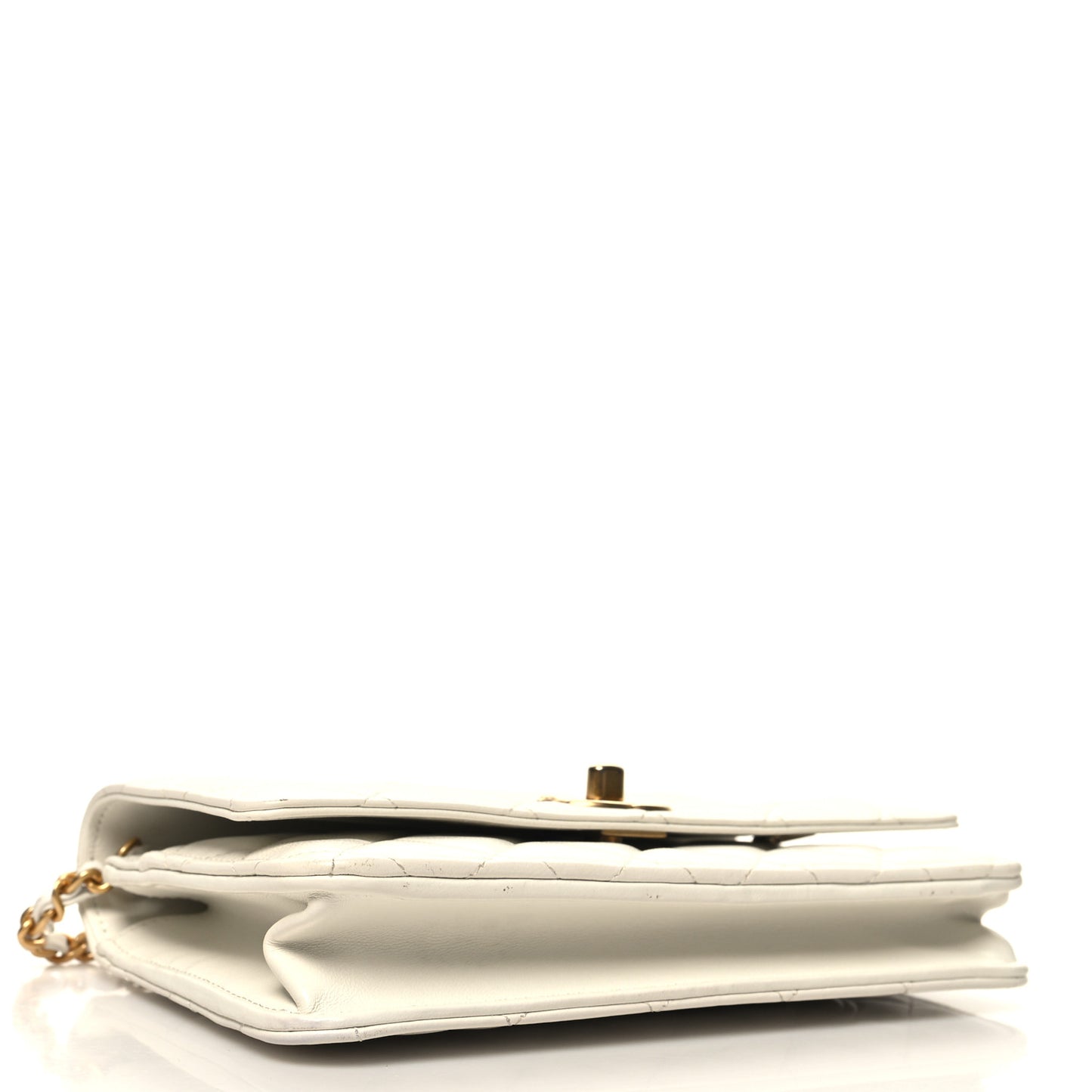 Lambskin Quilted CC Pearl Crush Wallet on Chain WOC White