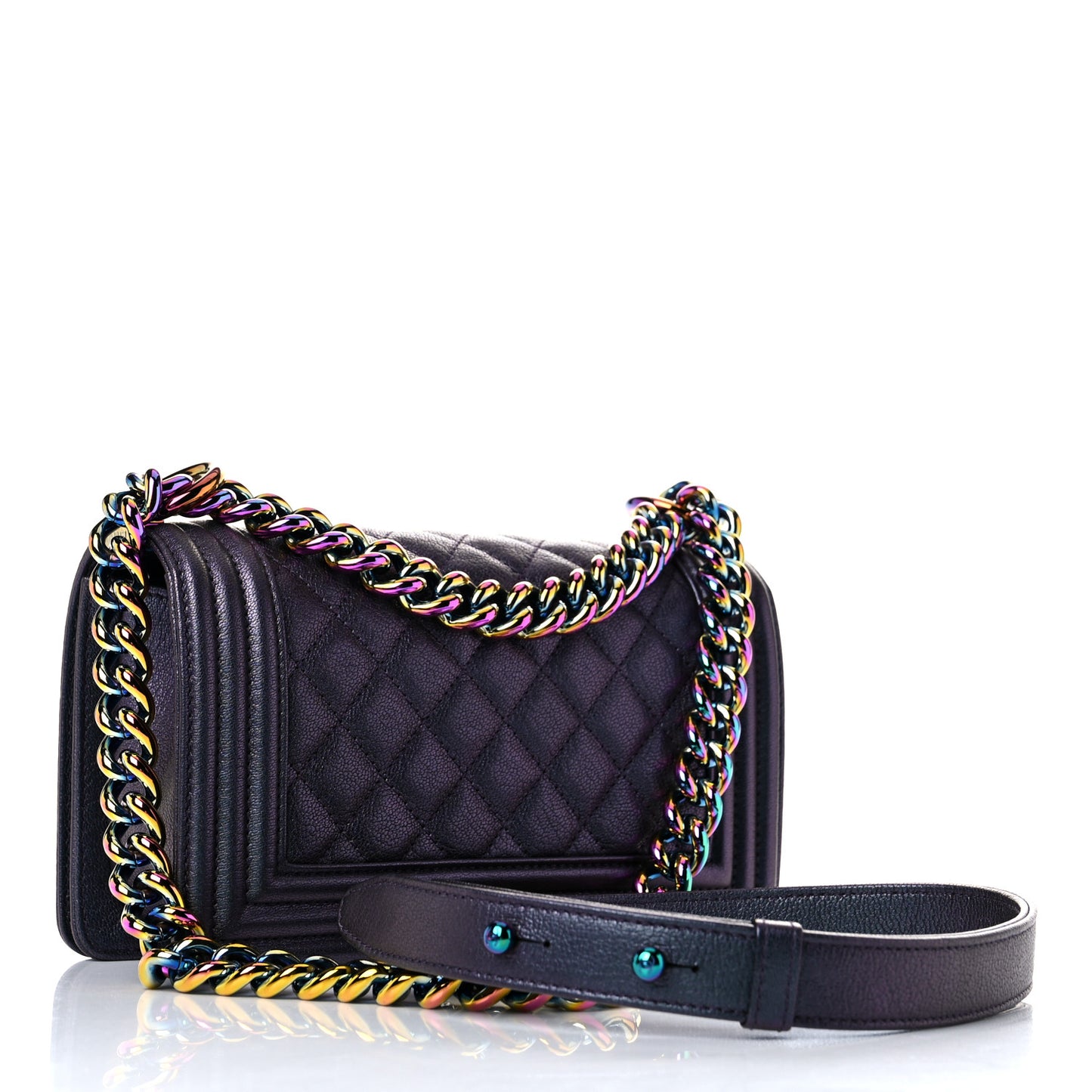 Iridescent Goatskin Quilted Small Boy Flap Purple