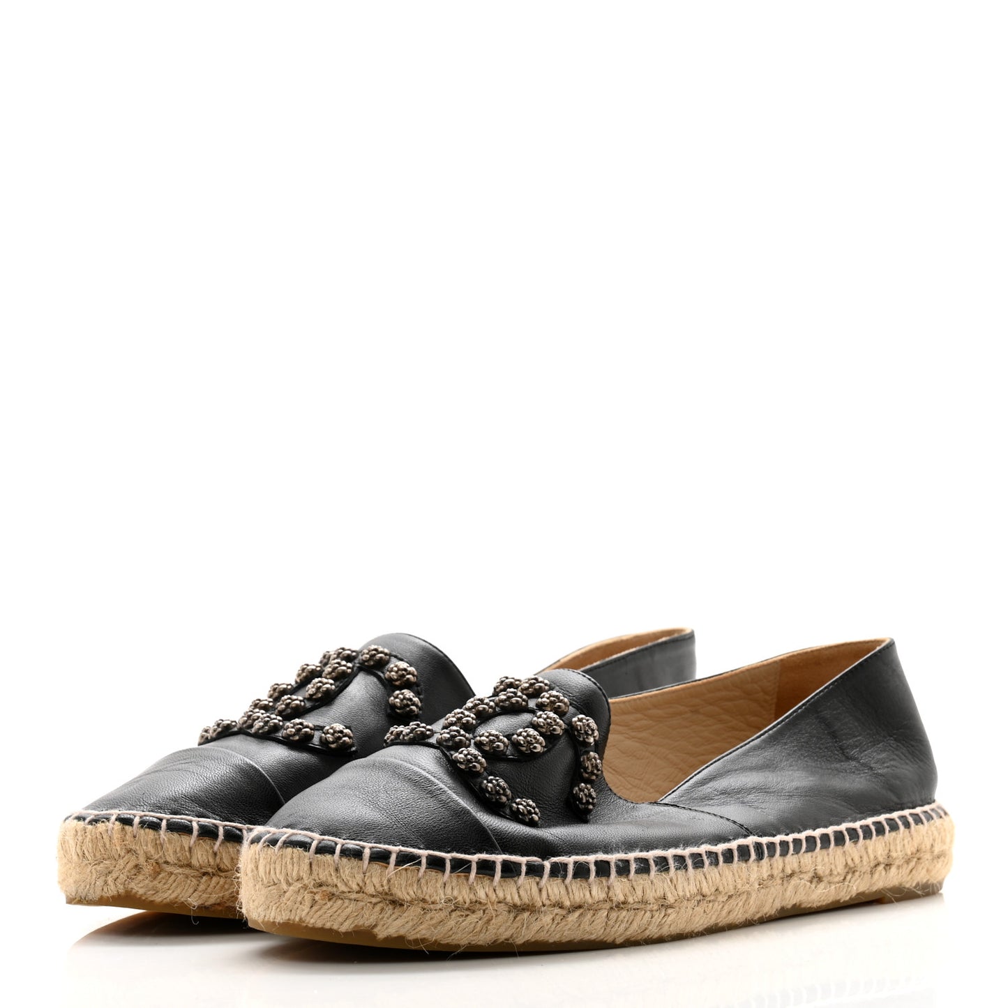 Lambskin Camellia CC Stud Espadrilles 40 40 Black
