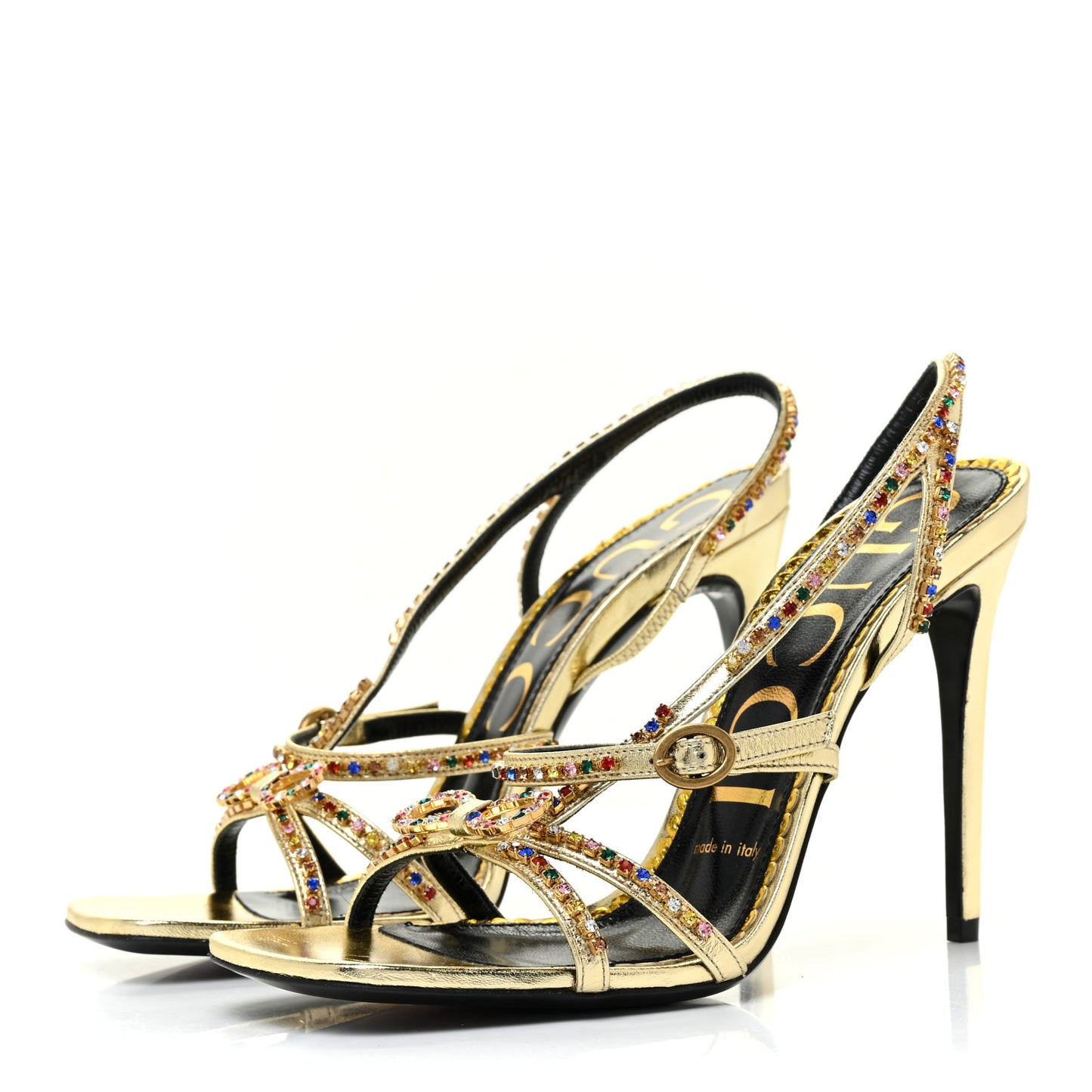 Metallic Nappa Crystal Embellished Carmen High Heel Sandals 37 Platino