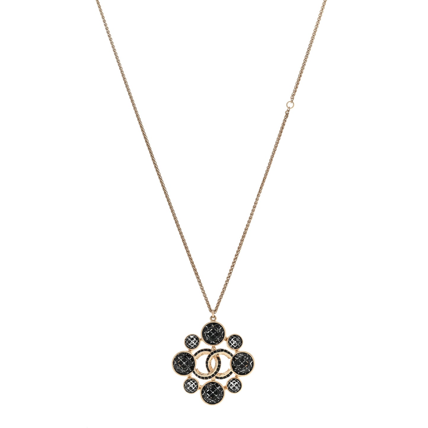 Gripoix Poured Glass Crystal CC Pendant Necklace Black Gold