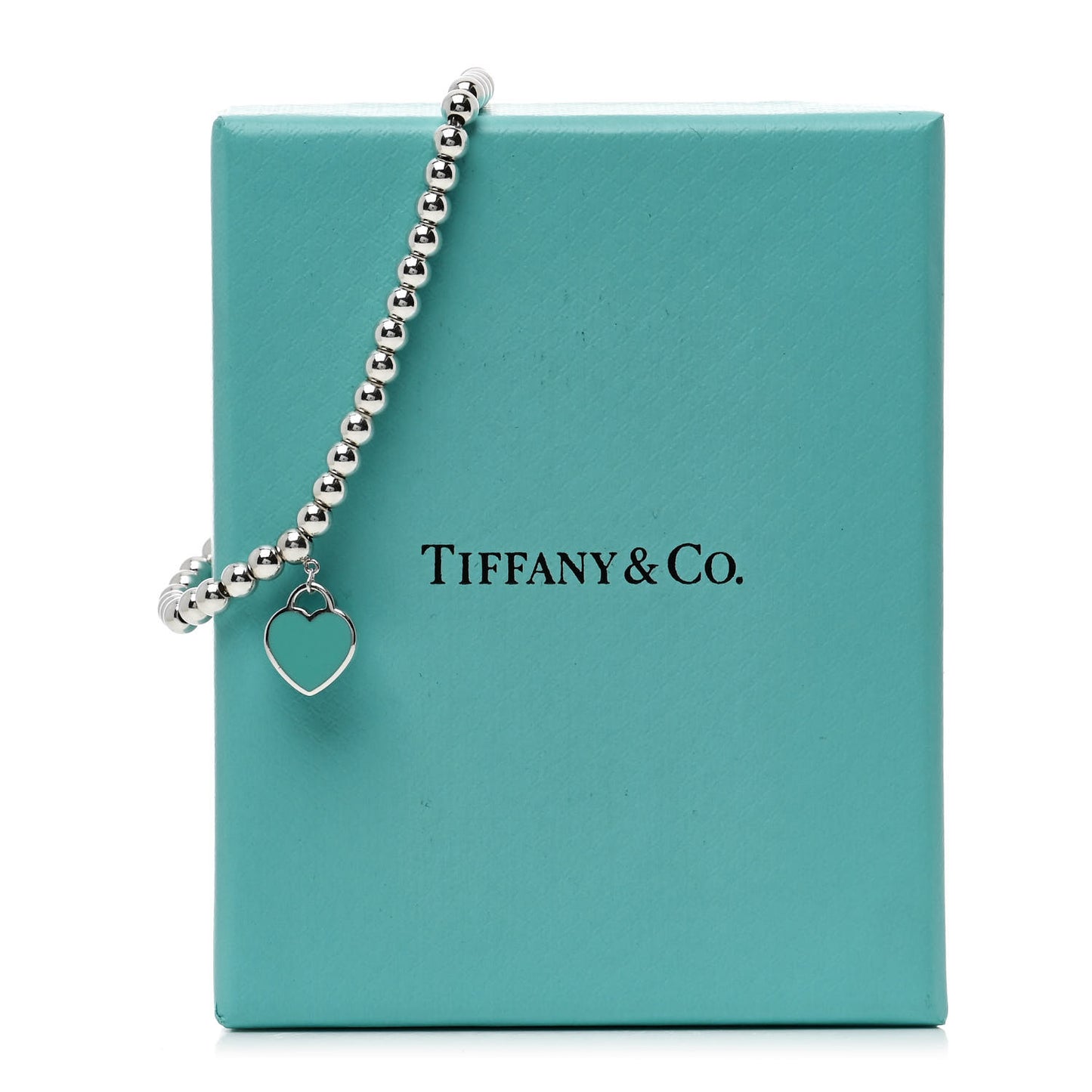 Sterling Silver Enamel Diamond 4mm Return to Tiffany Heart Tag Bead Bracelet Blue