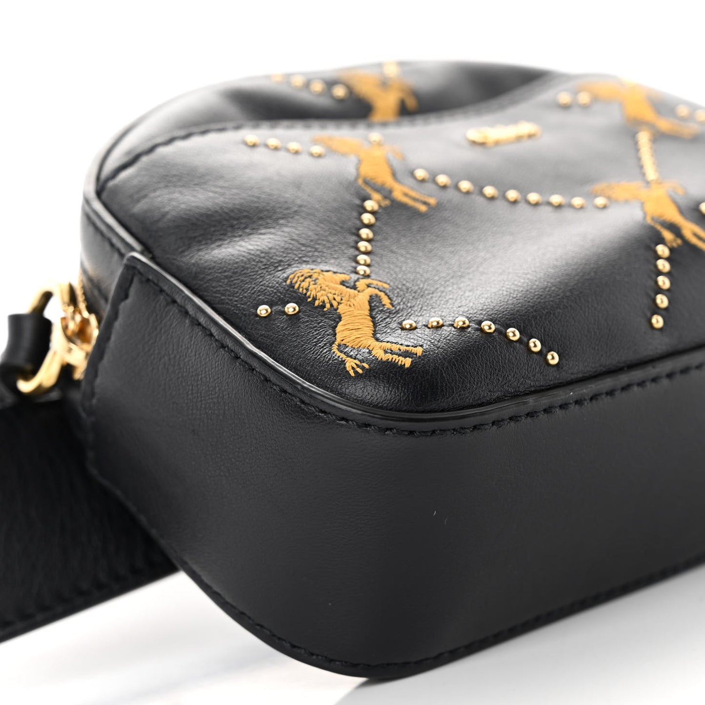 Smooth Calfskin Little Horses Embroidered Signature Belt Bag Black