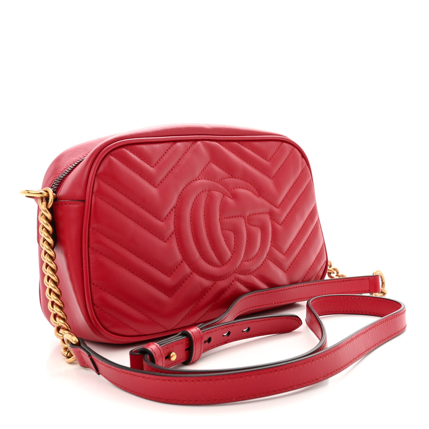 Calfskin Matelasse Small GG Marmont Chain Shoulder Bag Hibiscus Red