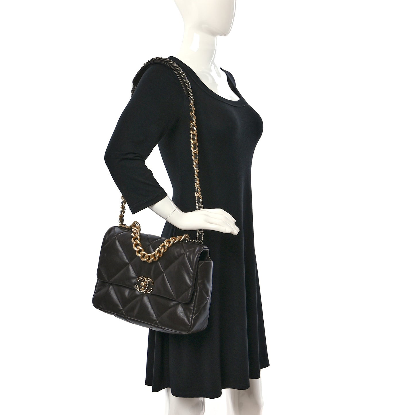 Lambskin Quilted Large Chanel 19 Flap Dark Brown