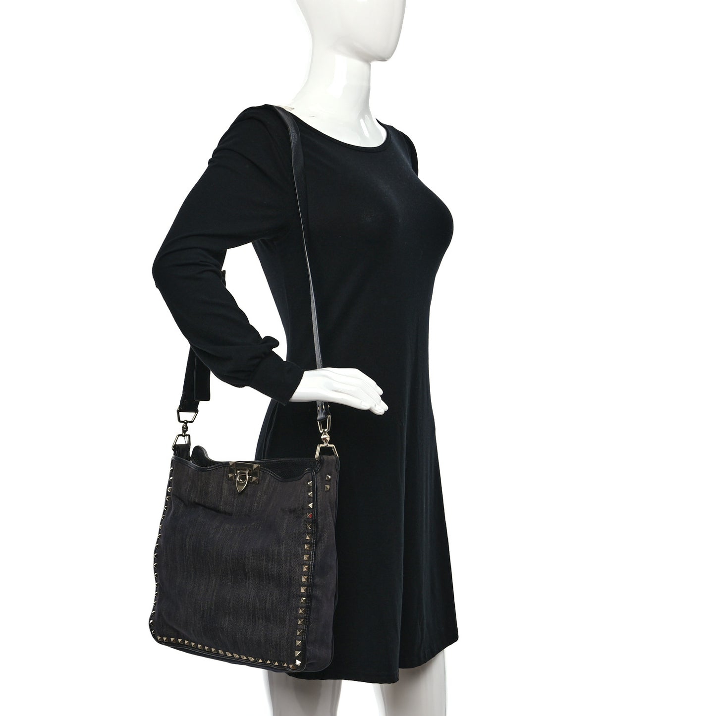 Denim Small Rockstud Flip-Lock Messenger Bag Blue