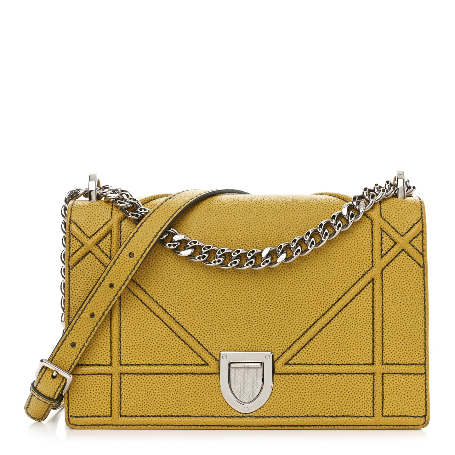 Grained Calfskin Medium Diorama Flap Bag Yellow