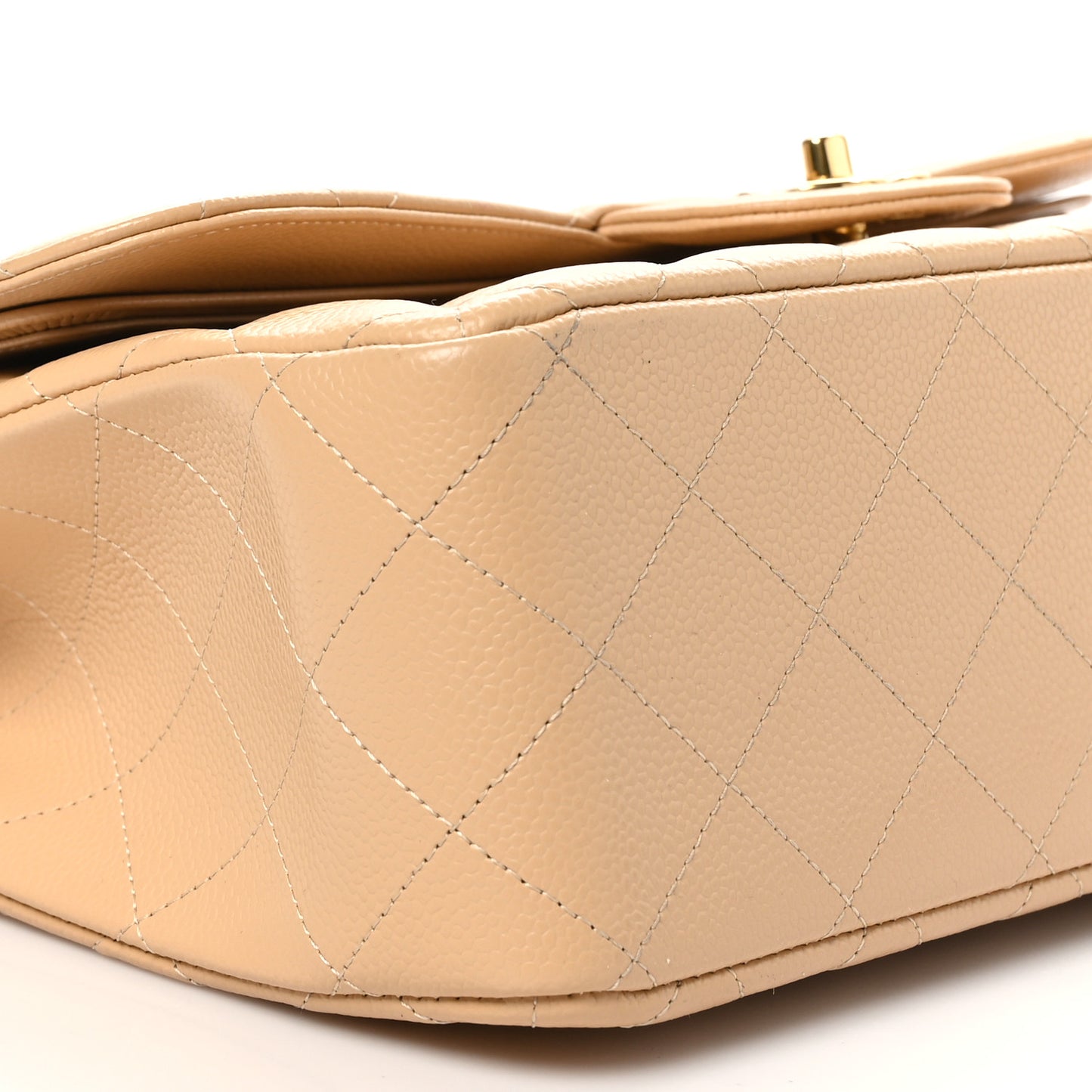 Caviar Quilted Jumbo Double Flap Beige