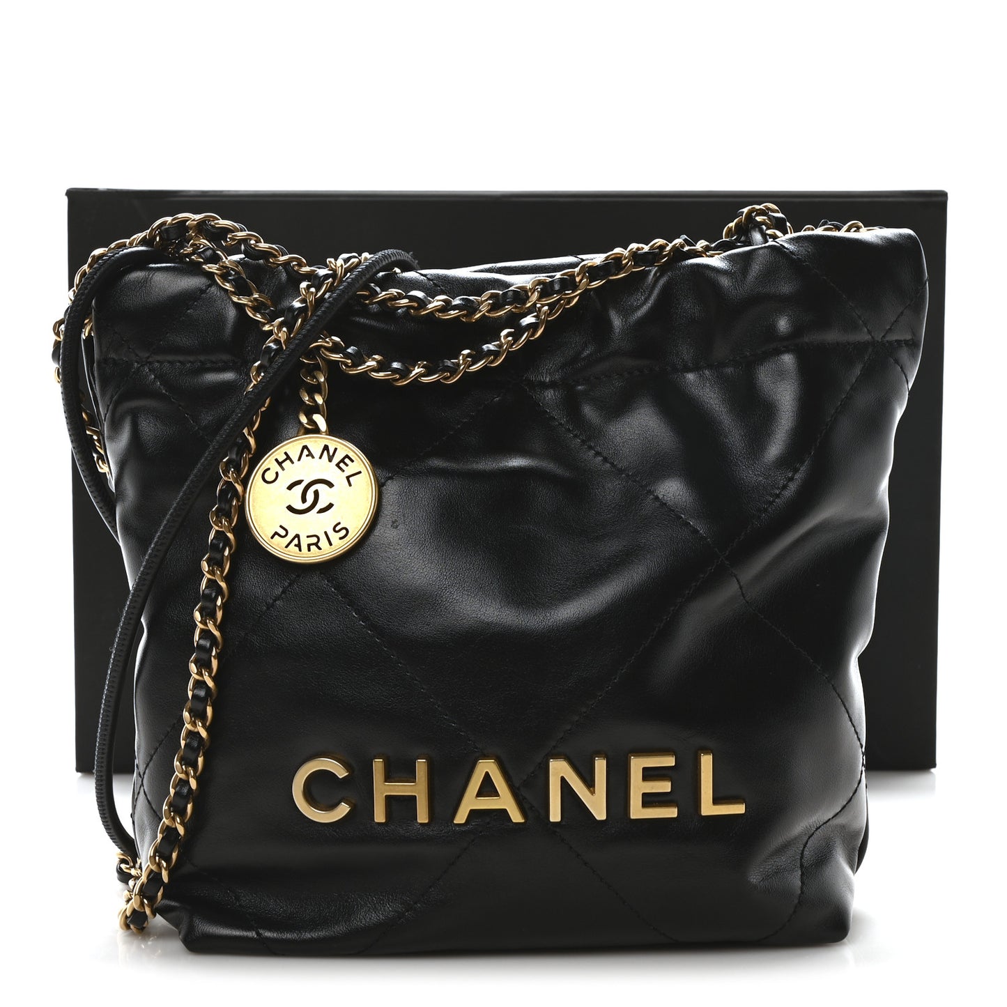 Shiny Calfskin Quilted Mini Chanel 22 Black