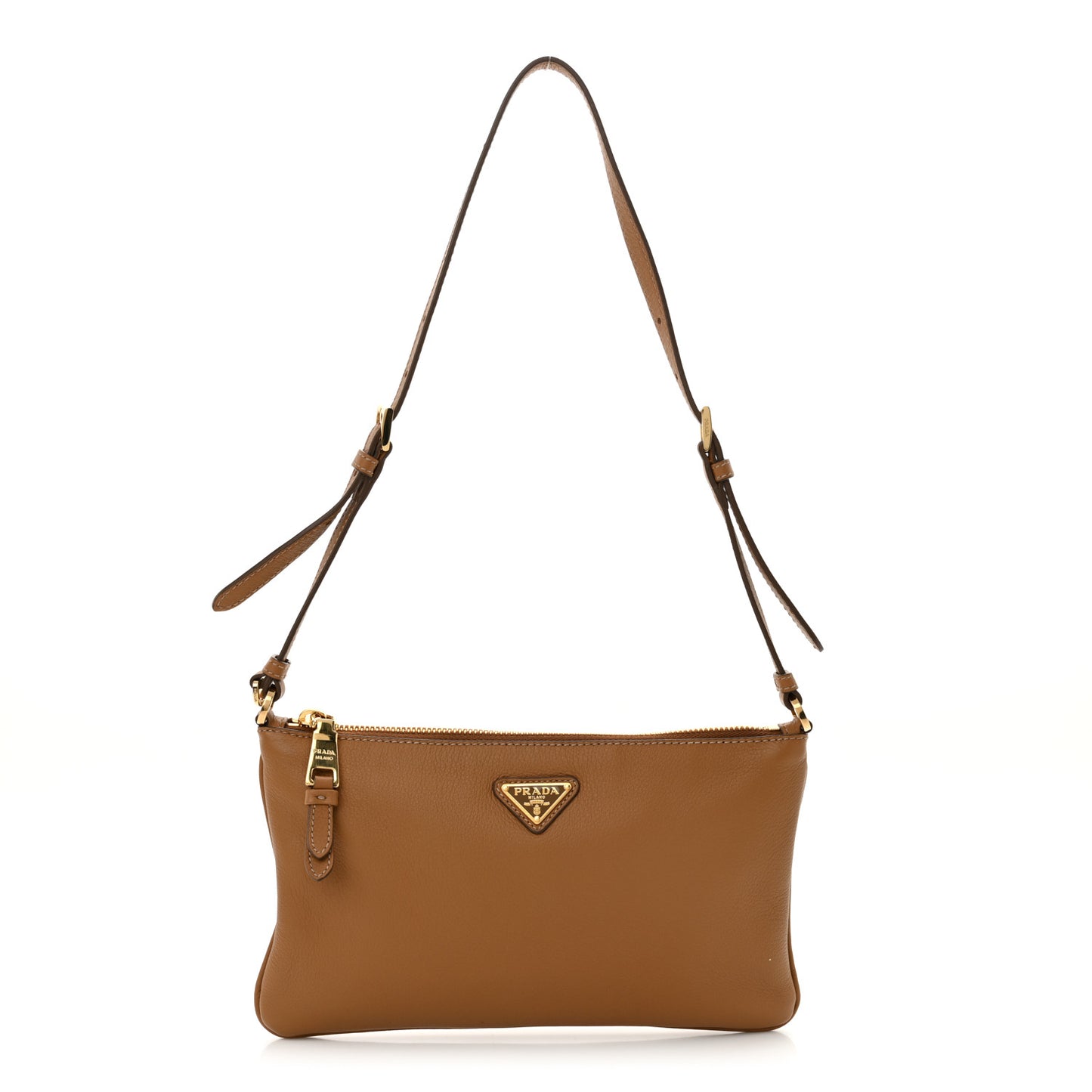 Soft Calfskin Zippered Shoulder Bag Caramel