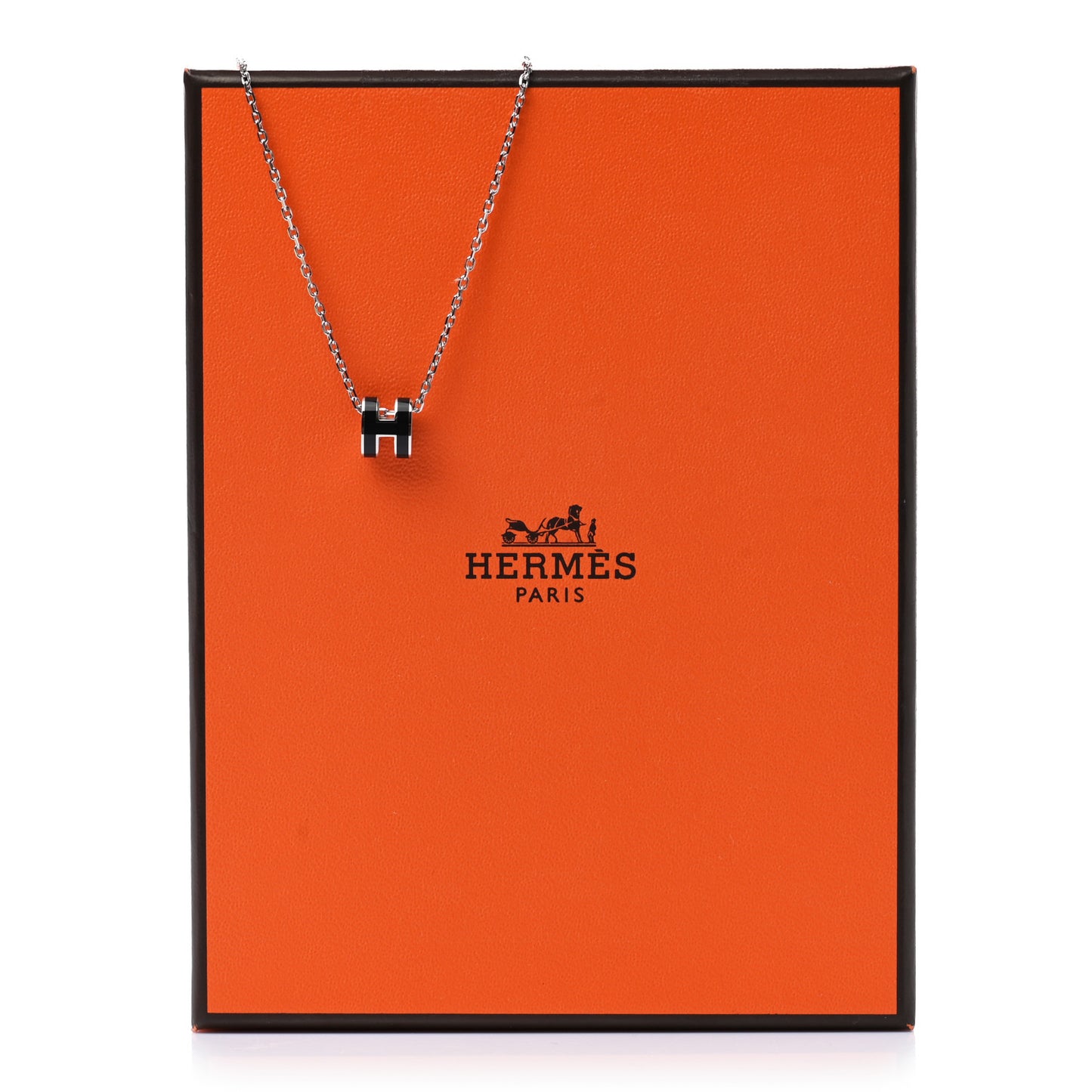 Lacquered Palladium Mini Pop H Pendant Necklace Black