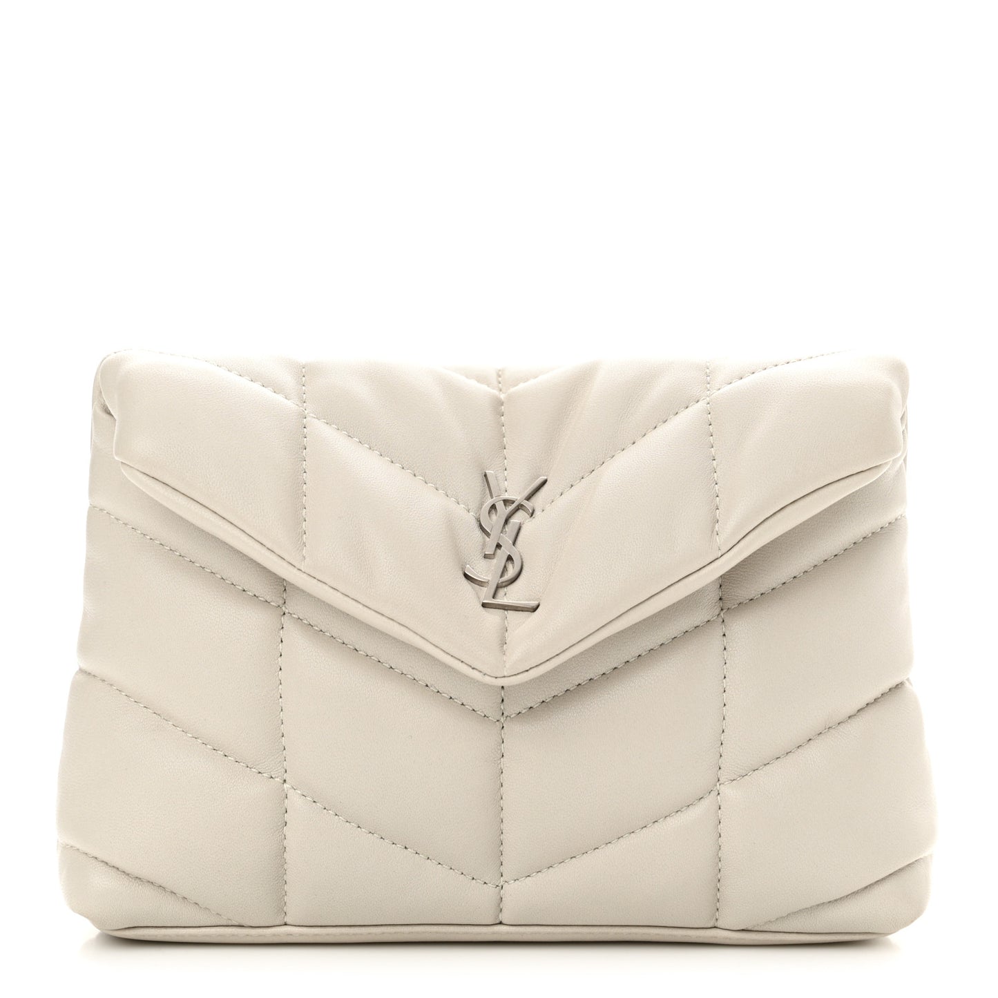 Lambskin Monogram Loulou Puffer Pouch Clutch Crema Soft