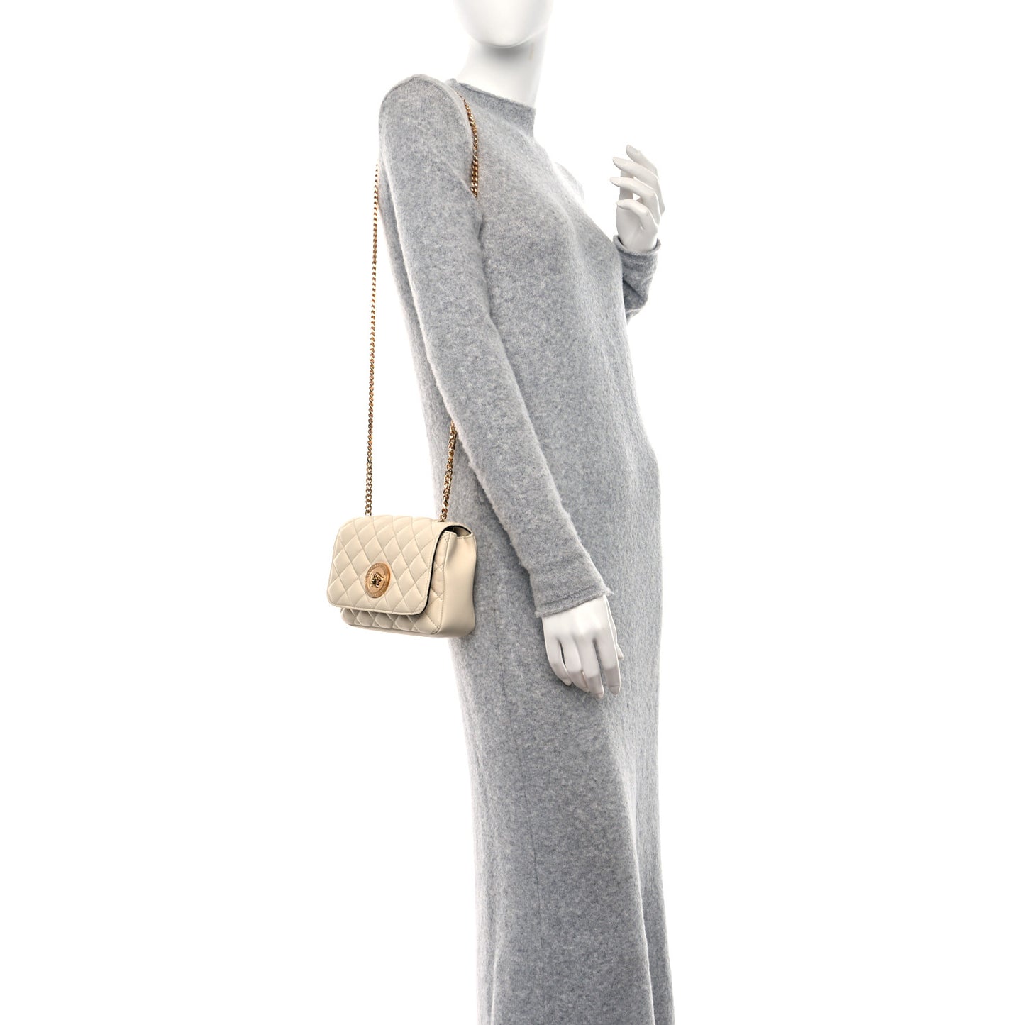 Nappa Quilted Small Medusa Chain Crossbody White