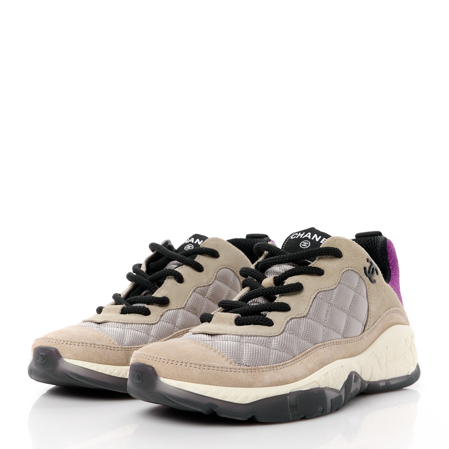 Mesh Suede Calfskin CC Sneakers 40 Light Beige Purple Beige
