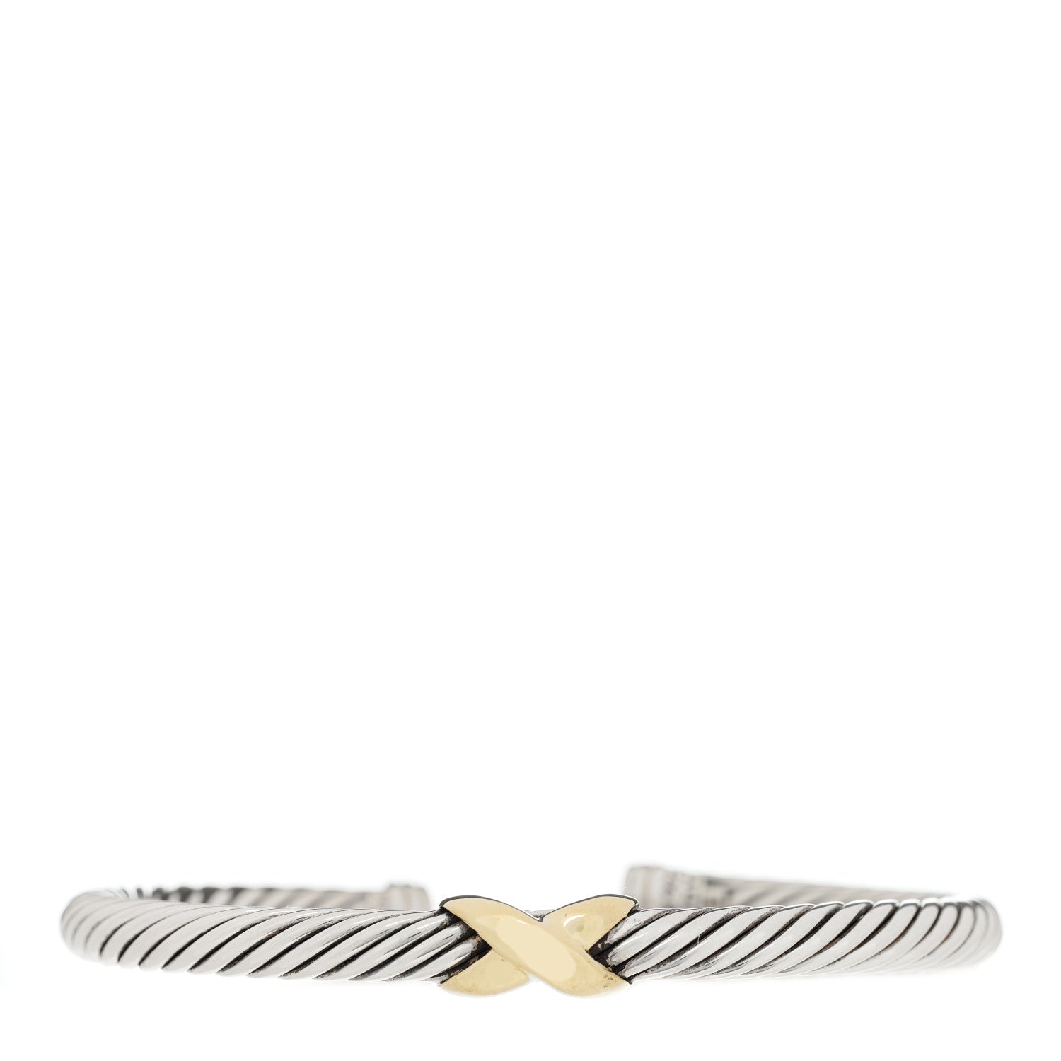 David Yurman Sterling Silver 14K Yellow Gold 5mm X Station Cable Bracelet 1 of 3