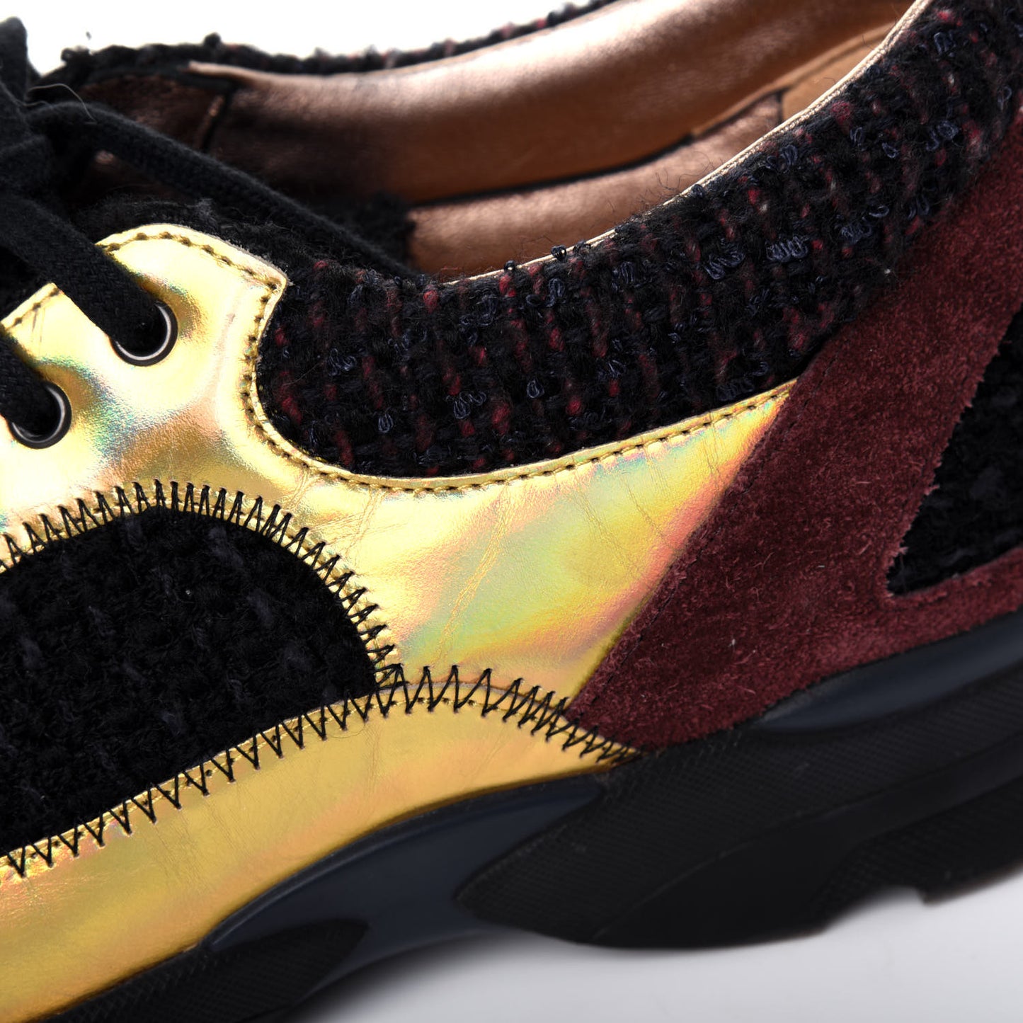 Tweed Suede Calfskin Runway Sneakers 37 Black Multicolor