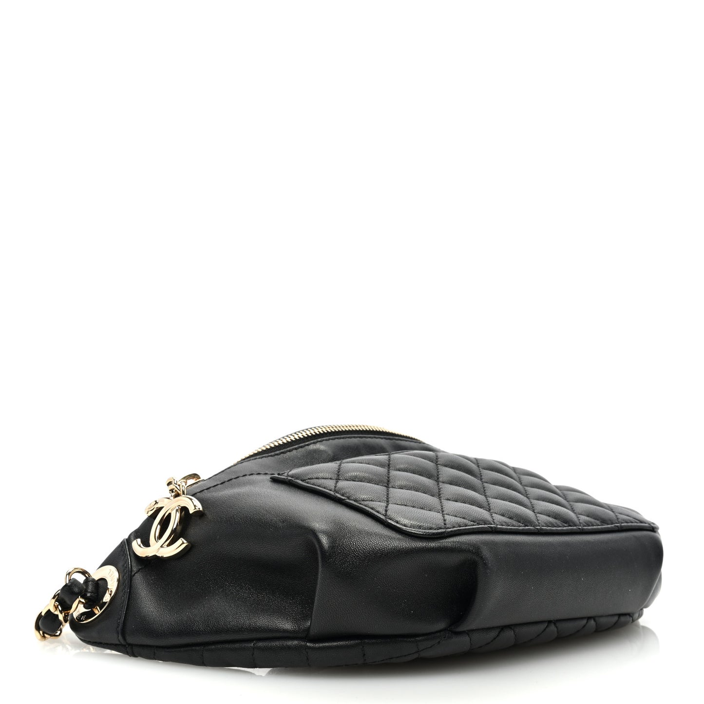 Crumpled Glazed Lambskin Quilted Waist Bag Fanny Pack Black